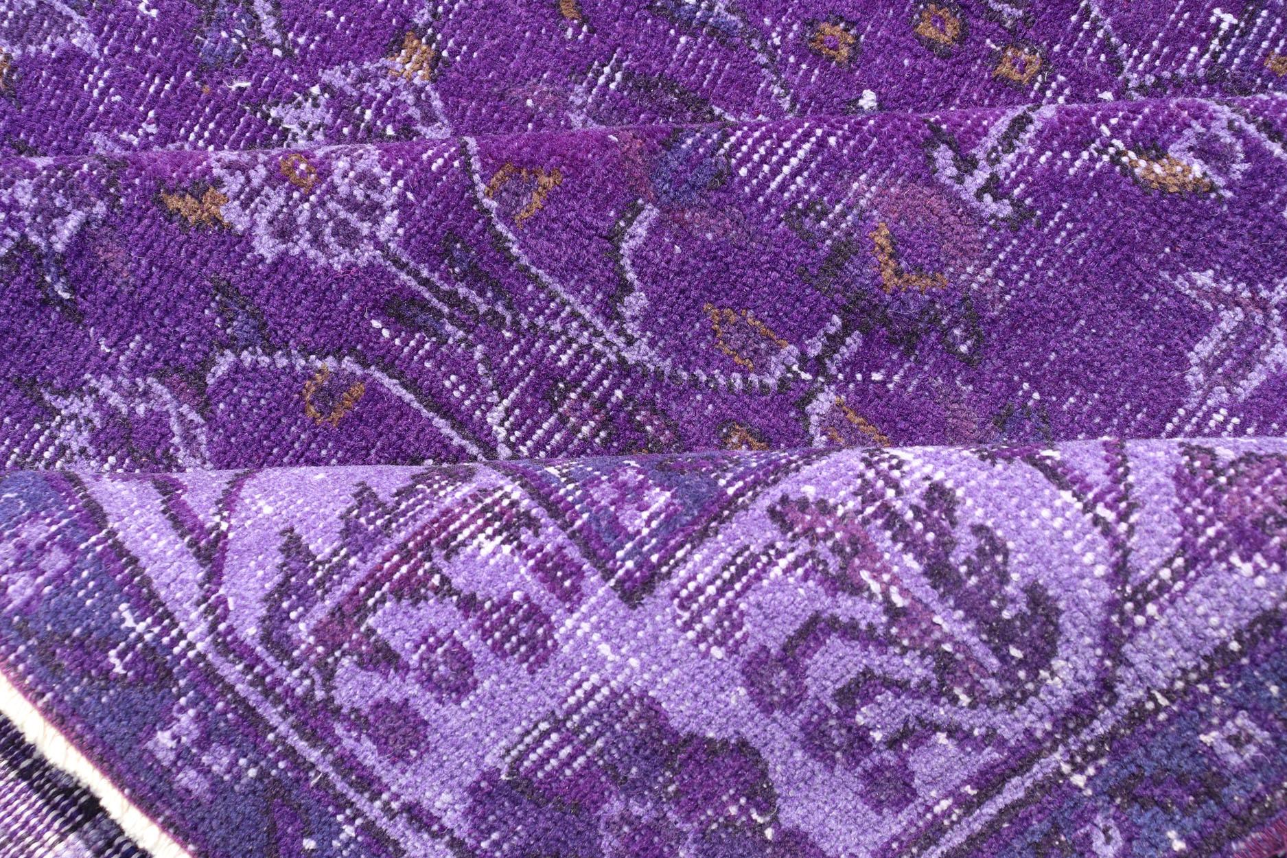 Vintage Overdyed Turkish Oushak with All-Over Floral Design in Purples For Sale 8