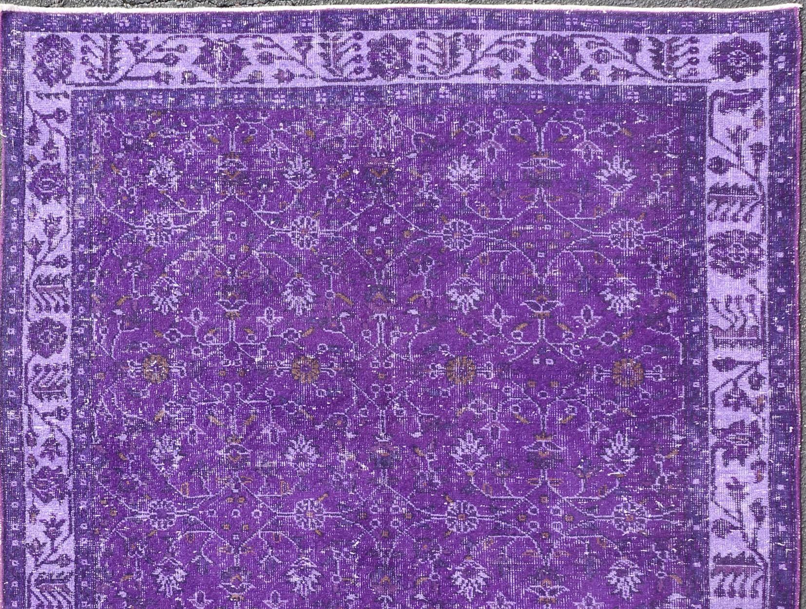 Hand-Knotted Vintage Overdyed Turkish Oushak with All-Over Floral Design in Purples For Sale