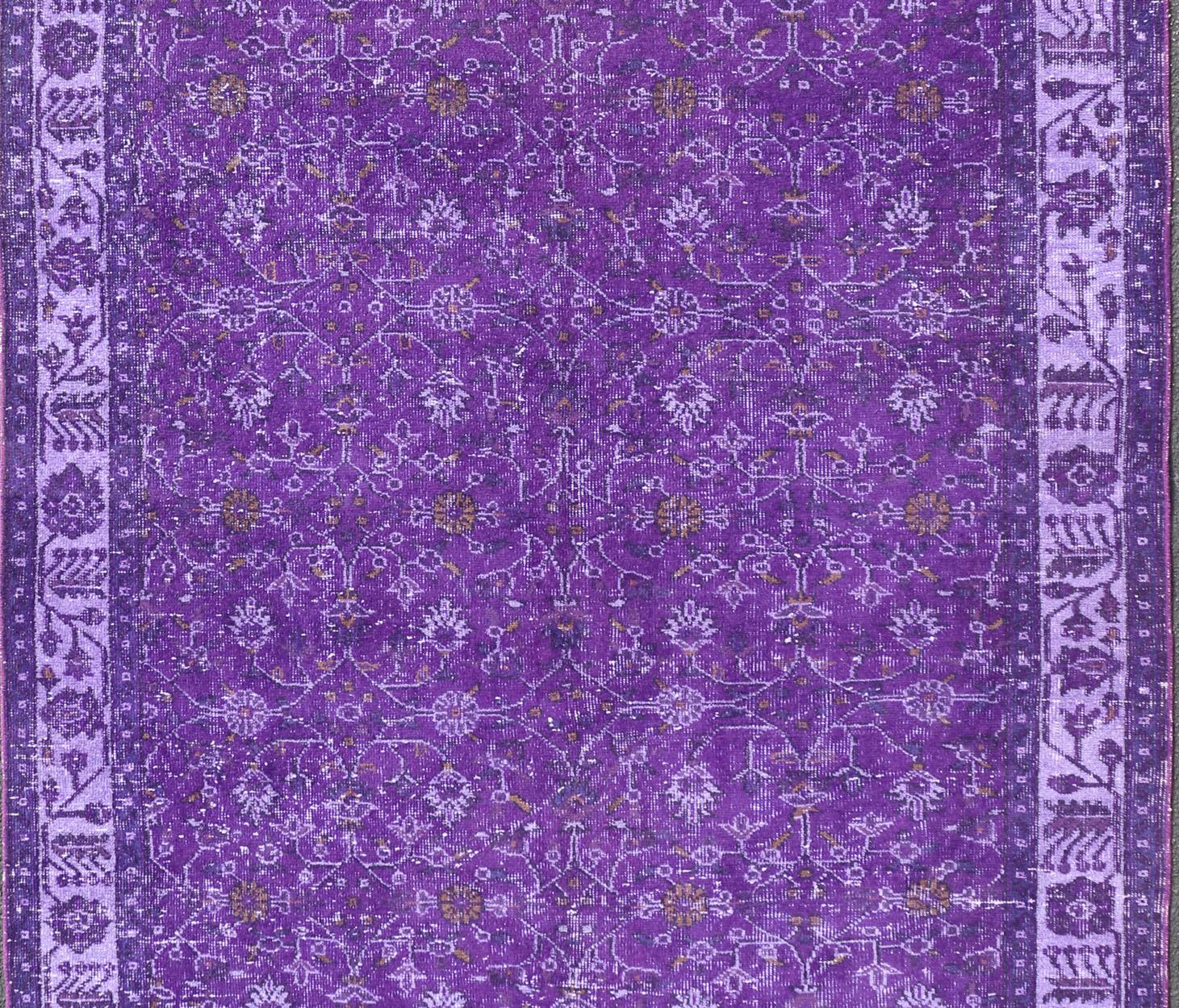 Vintage Overdyed Turkish Oushak with All-Over Floral Design in Purples In Fair Condition For Sale In Atlanta, GA