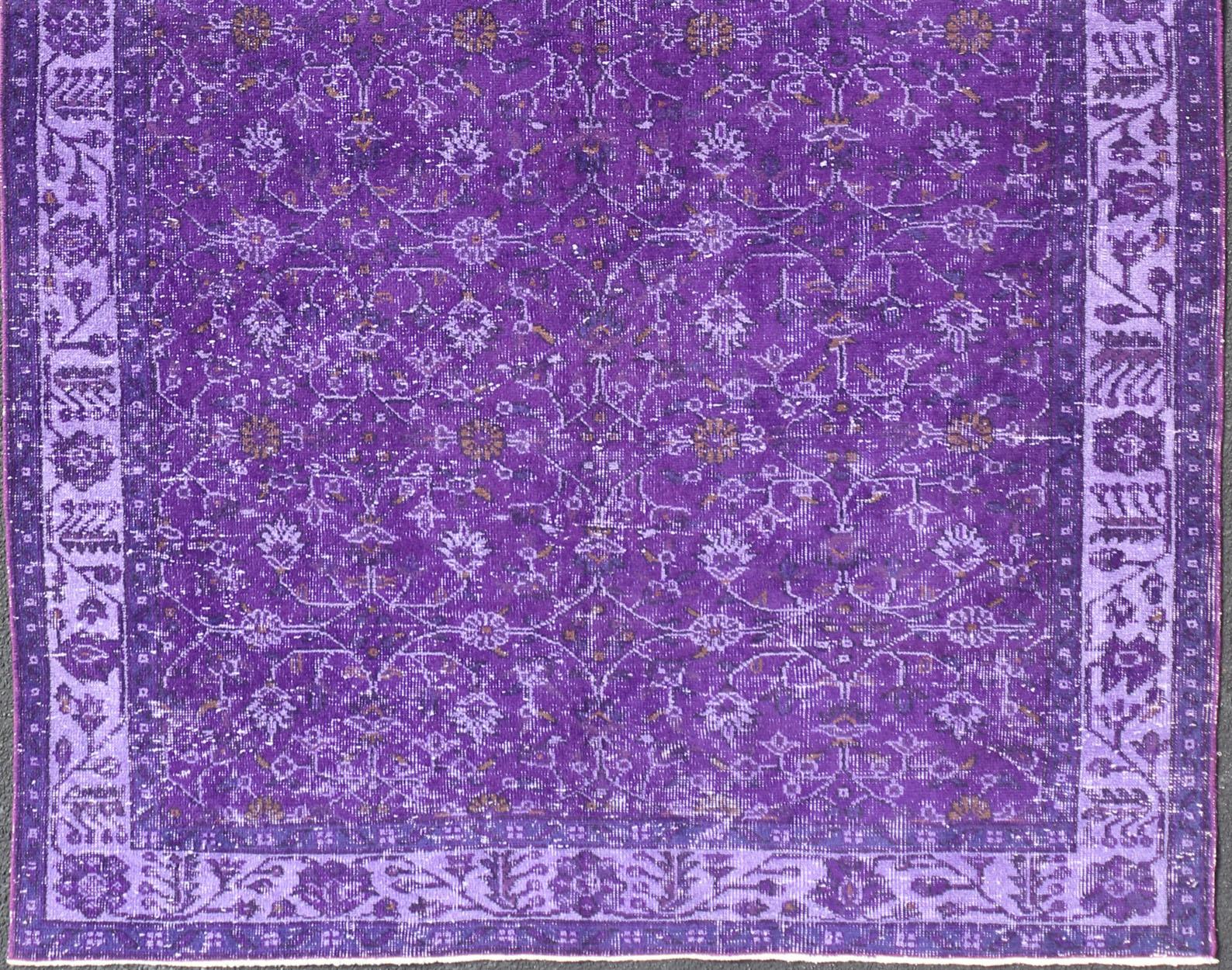 20th Century Vintage Overdyed Turkish Oushak with All-Over Floral Design in Purples For Sale