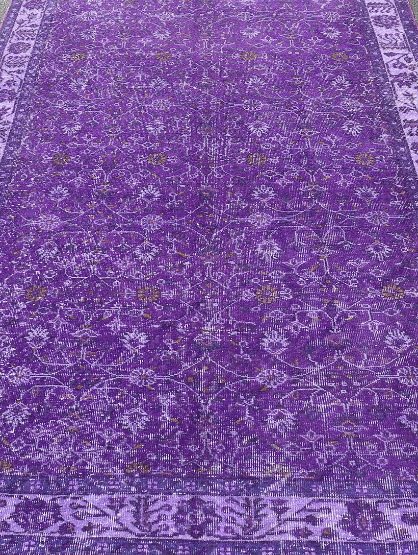 Vintage Overdyed Turkish Oushak with All-Over Floral Design in Purples For Sale 1