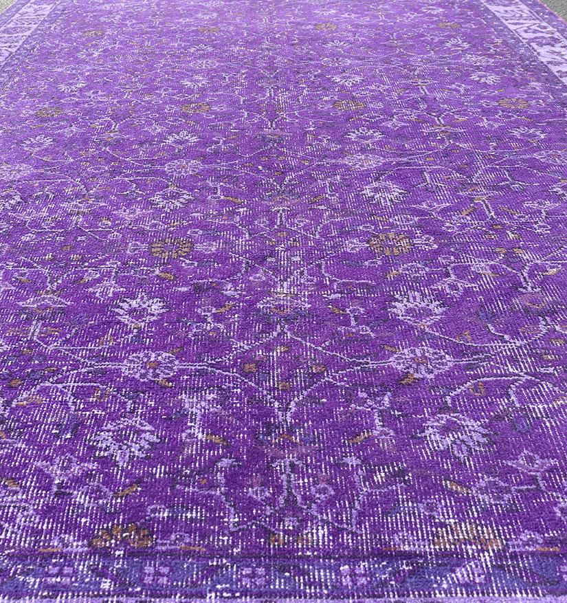 Vintage Overdyed Turkish Oushak with All-Over Floral Design in Purples For Sale 2