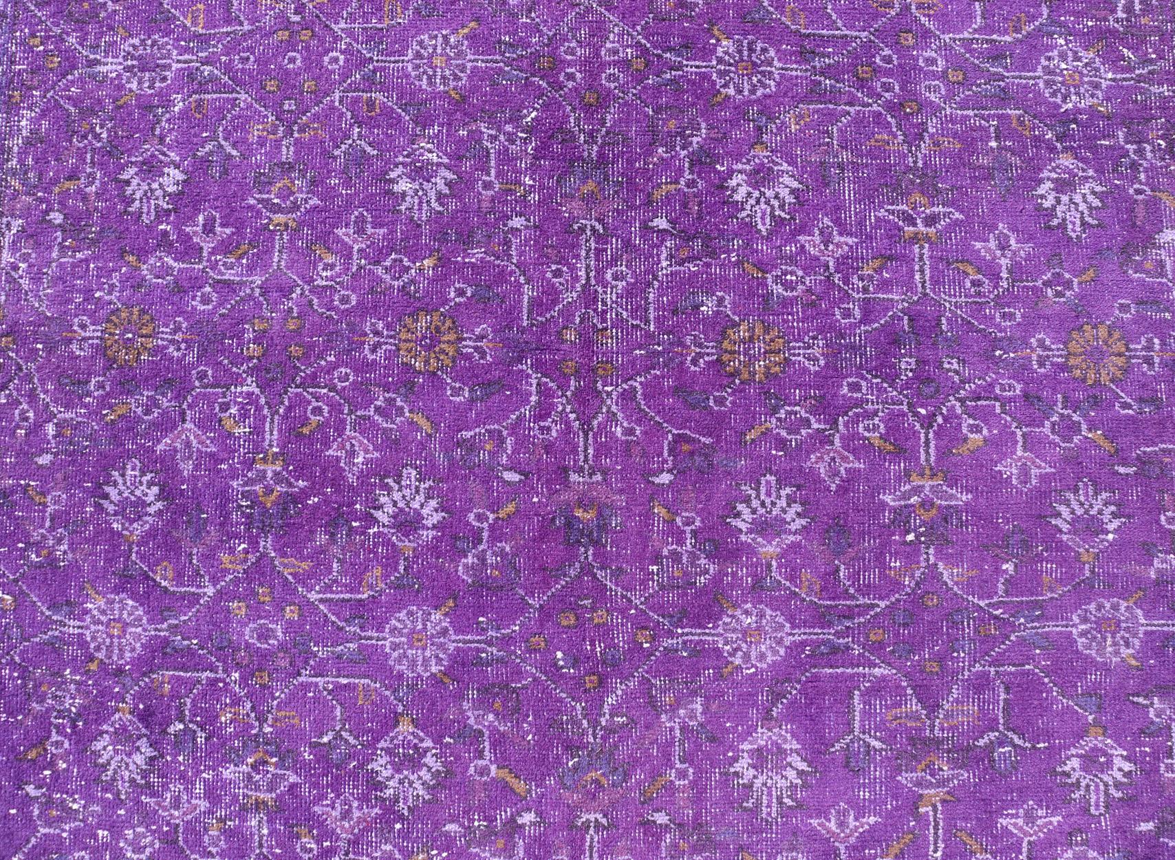 Vintage Overdyed Turkish Oushak with All-Over Floral Design in Purples For Sale 3