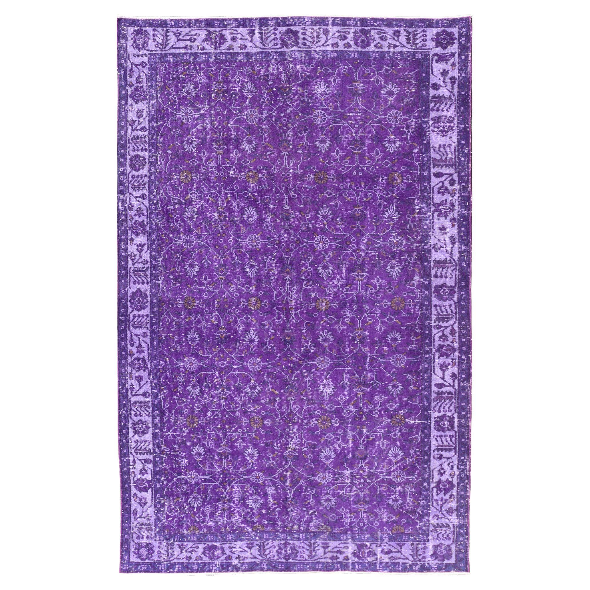 Vintage Overdyed Turkish Oushak with All-Over Floral Design in Purples For Sale