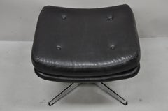 Vintage Overman Swivel Black Vinyl Ottoman Footstool Chrome Base to Egg Chair