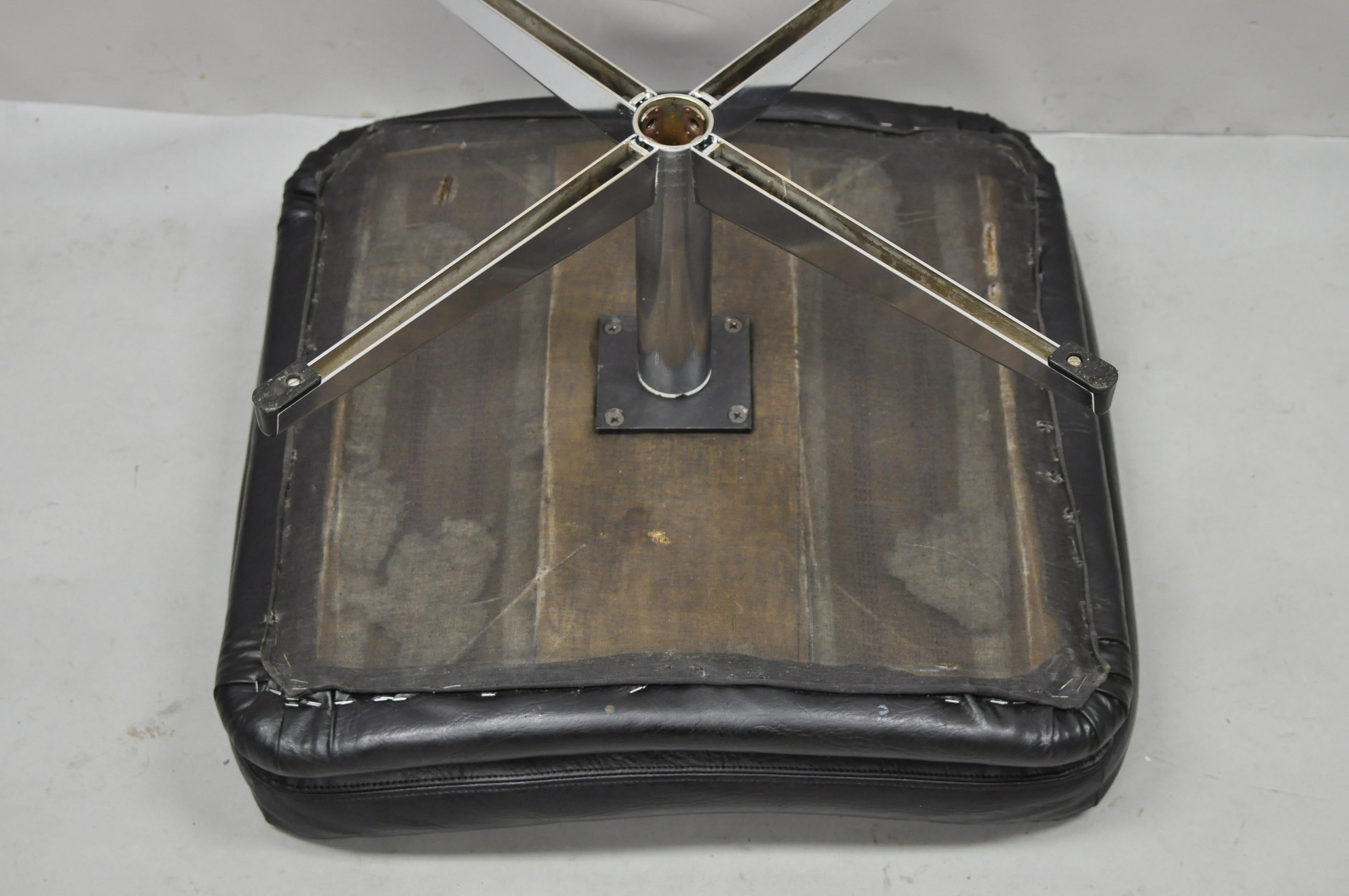 Swedish Vintage Overman Swivel Black Vinyl Ottoman Footstool Chrome Base to Egg Chair
