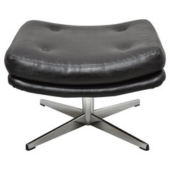 Retro Overman Swivel Black Vinyl Ottoman Footstool Chrome Base to Egg Chair