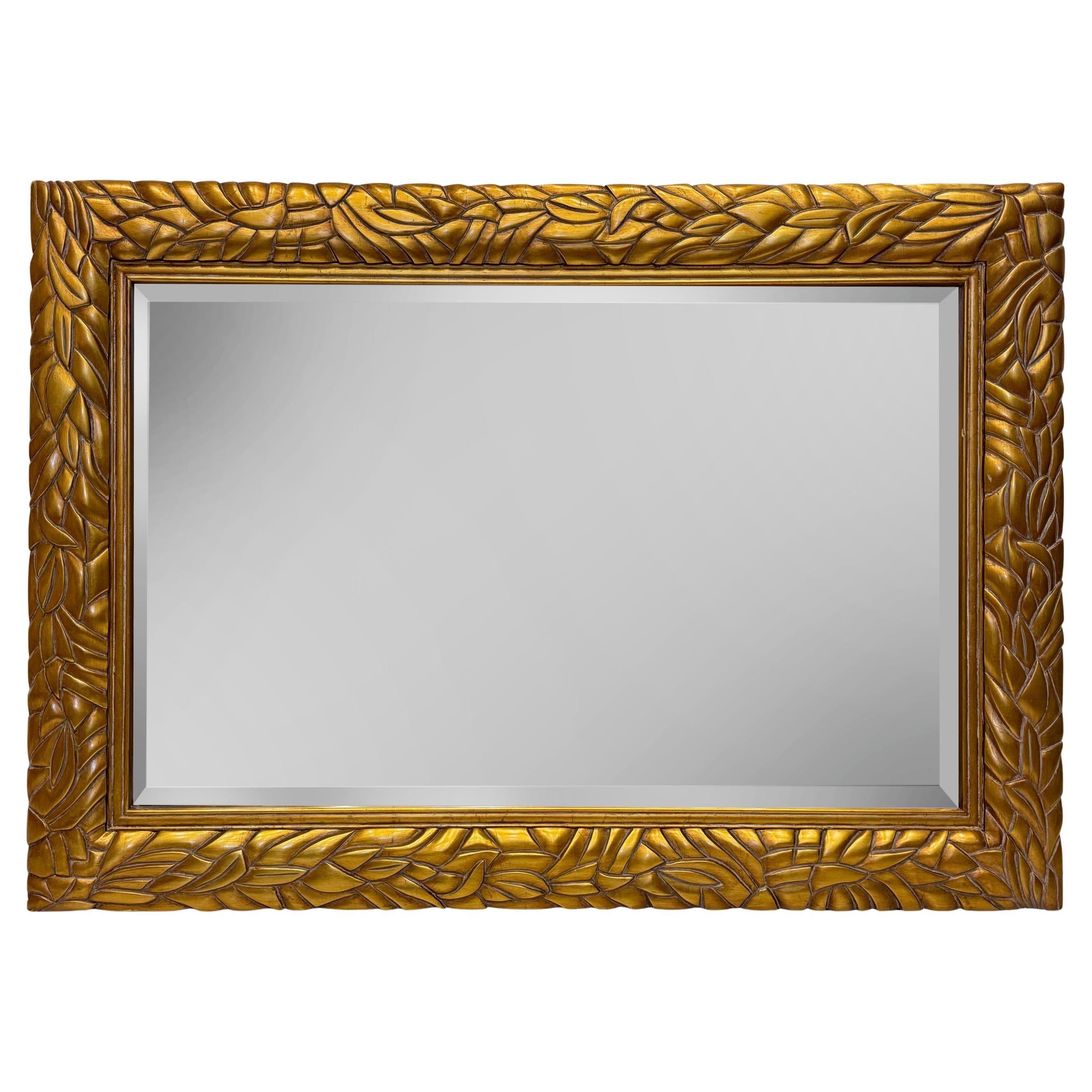 Vintage Overscale Carved Lacquered Beveled Mirror, Decorative and Impressive