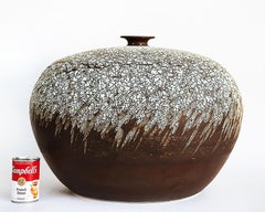 Vintage Overscale Organic Raku Studio Pottery Vase with Textures, 1980s