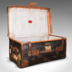 Vintage Overseas Voyage Trunk, English, Leather, Travel Case, Luggage, C.1930