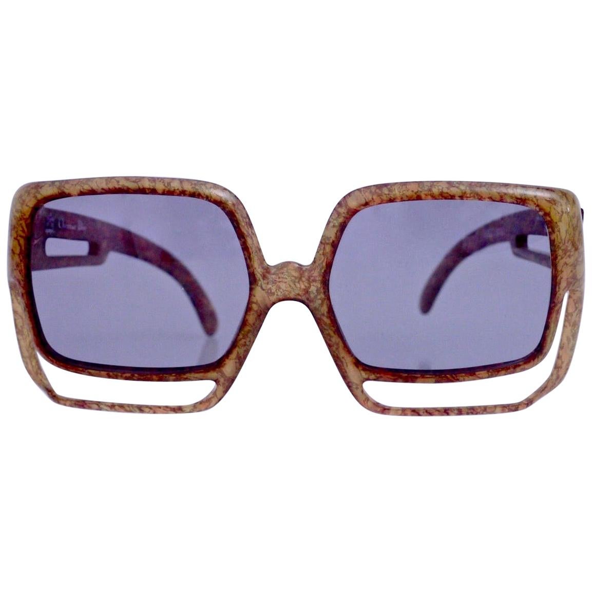 Vintage Oversize Christian Dior Space Age Brown Sunglasses