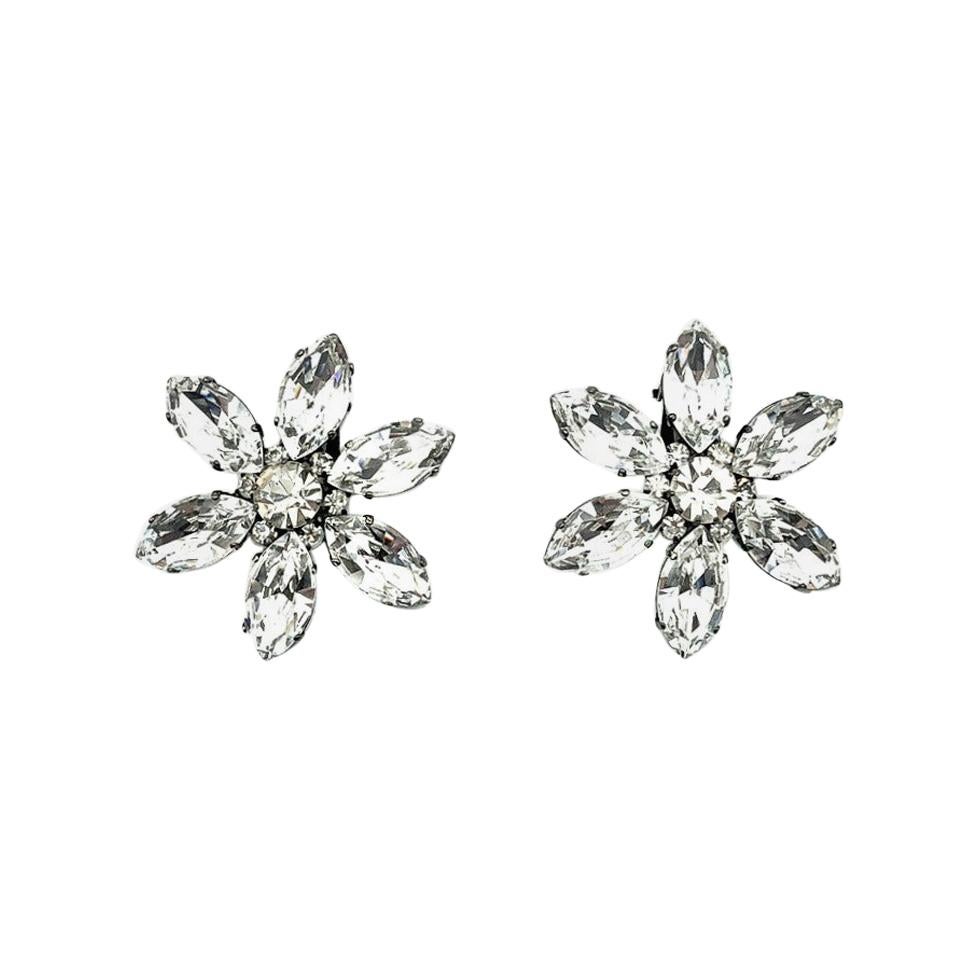 Vintage Navette Crystal Flower Earrings 1980s