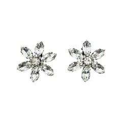 Vintage Navette Crystal Flower Earrings 1980s