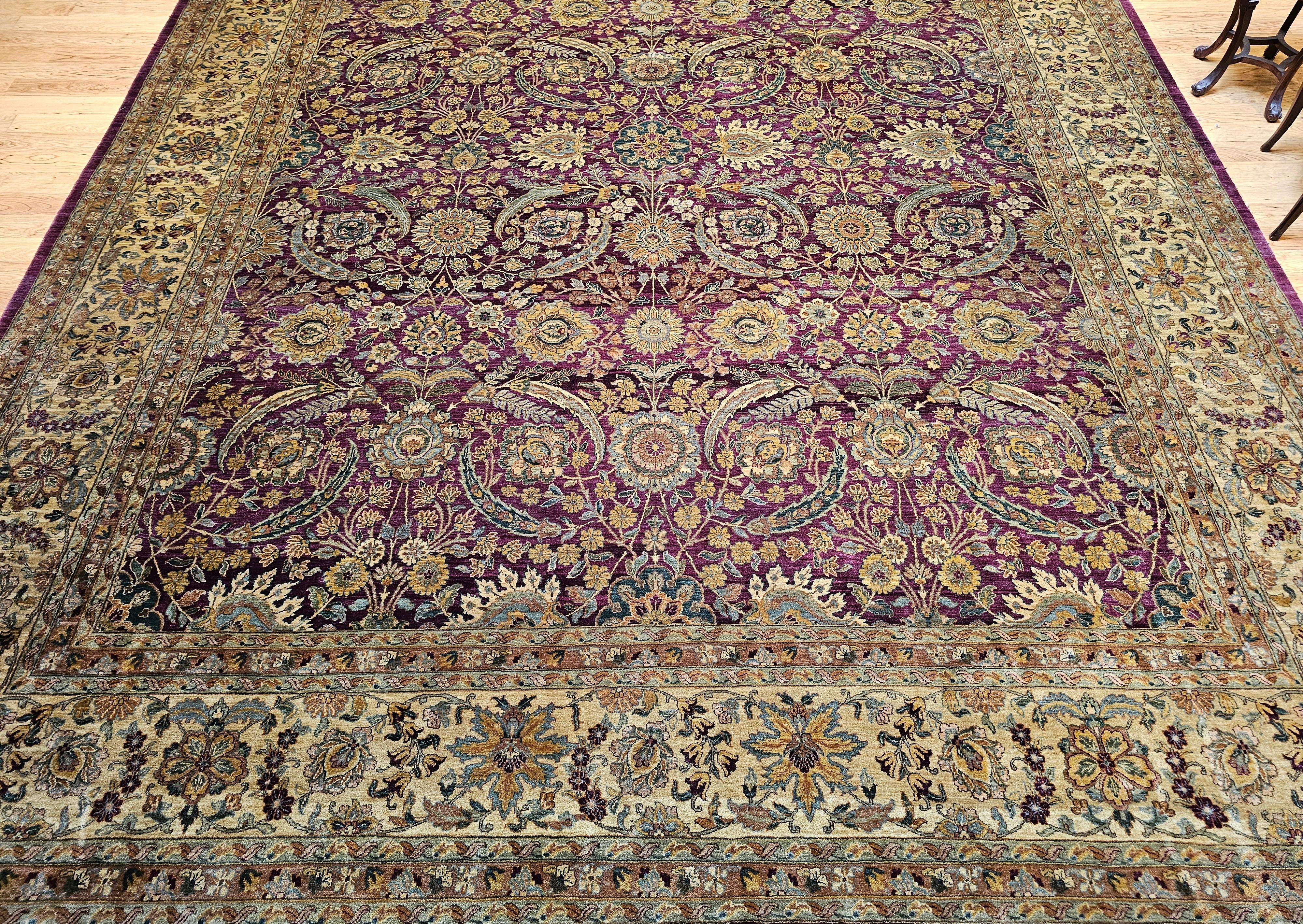 Vintage Oversize Kerman Design Rug in All Over Pattern in Royal Purple For Sale 3