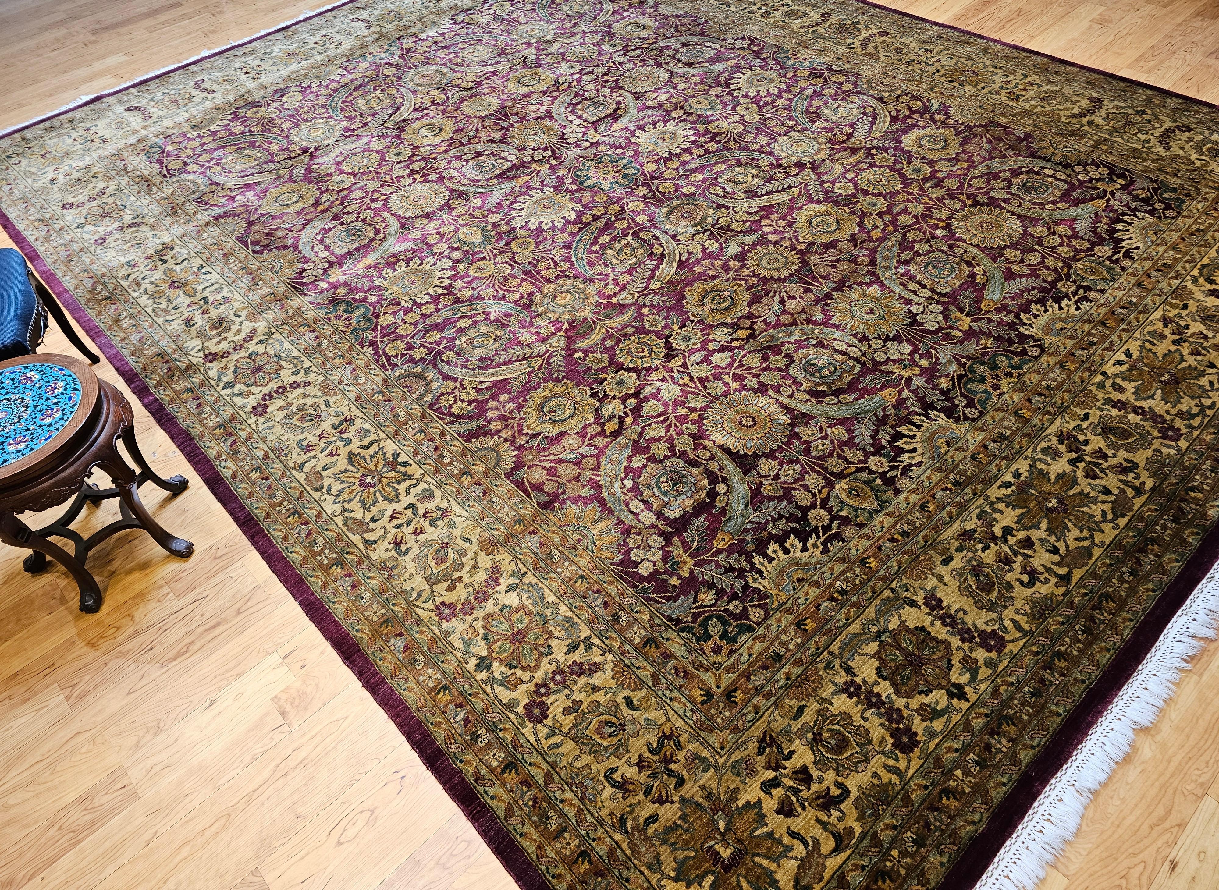 Vintage Oversize Kerman Design Rug in All Over Pattern in Royal Purple For Sale 5