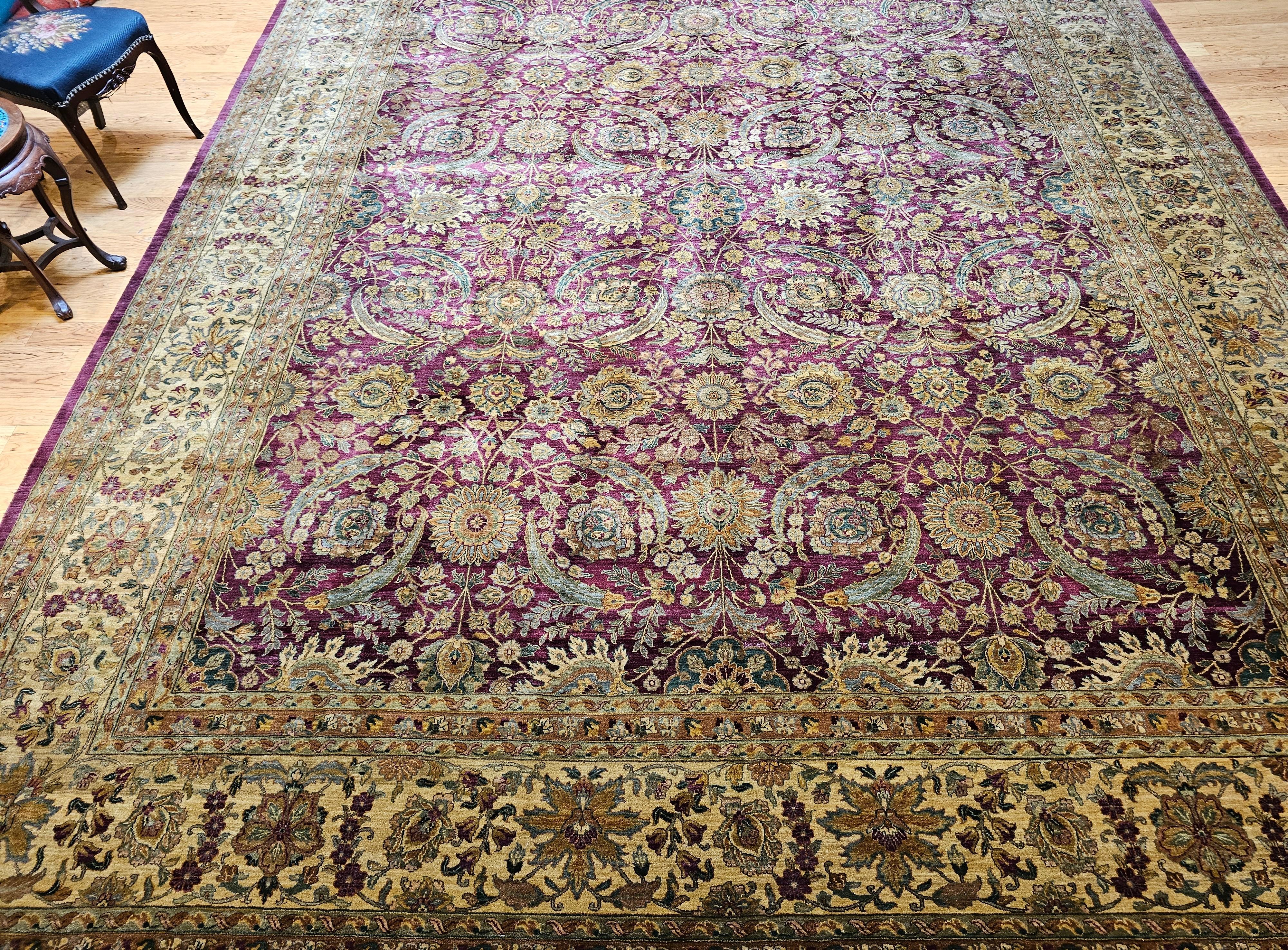 Vintage Oversize Kerman Design Rug in All Over Pattern in Royal Purple For Sale 6