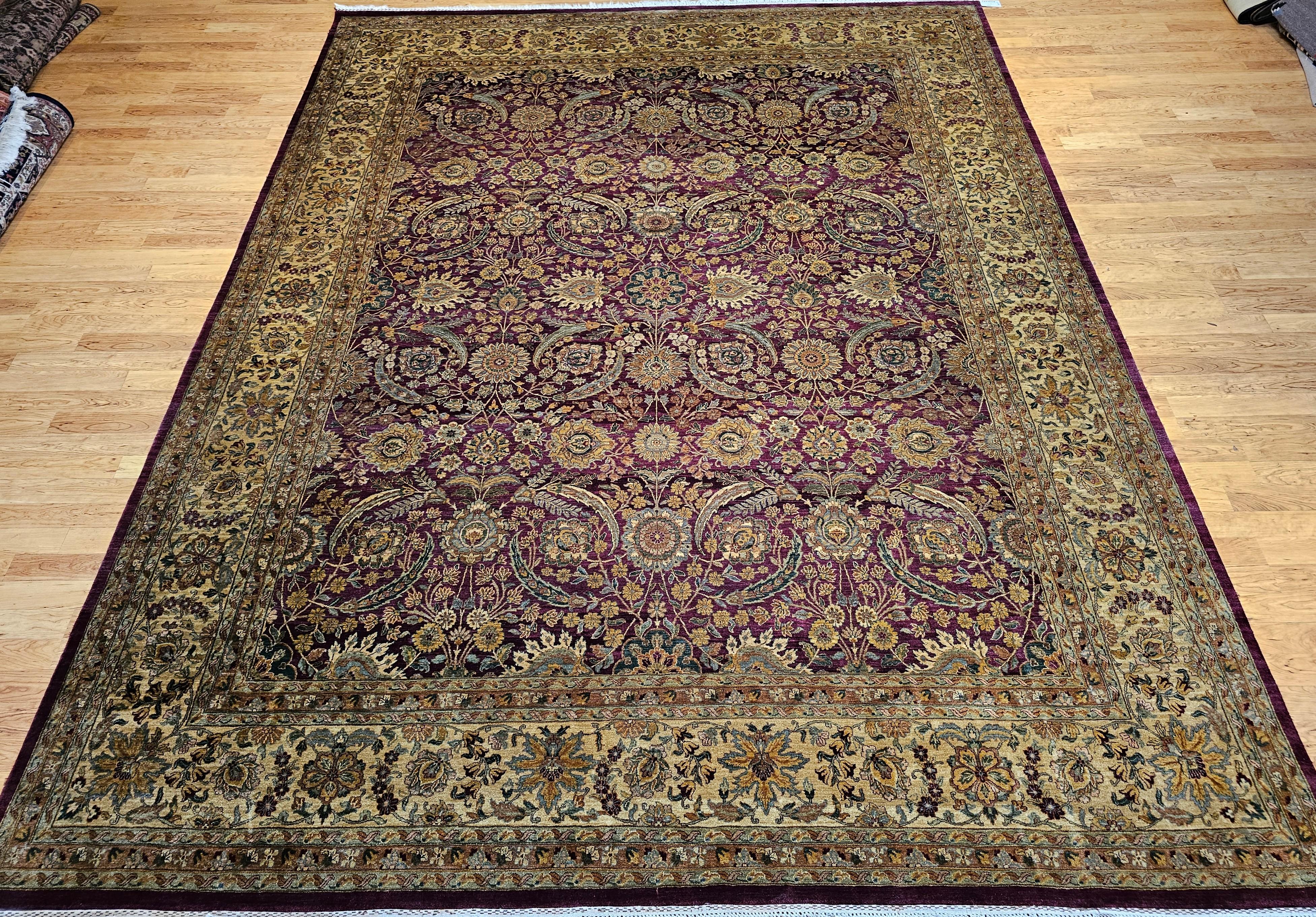 This exquisite vintage Kerman-style oversize rug, crafted in the late 20th century, is a striking homage to the opulent designs of 16th-century Safavid-era Persian carpets. Featuring an expansive 