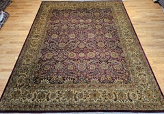Vintage Kerman-Style Oversize Rug, Wool on Cotton, Royal Purple, India