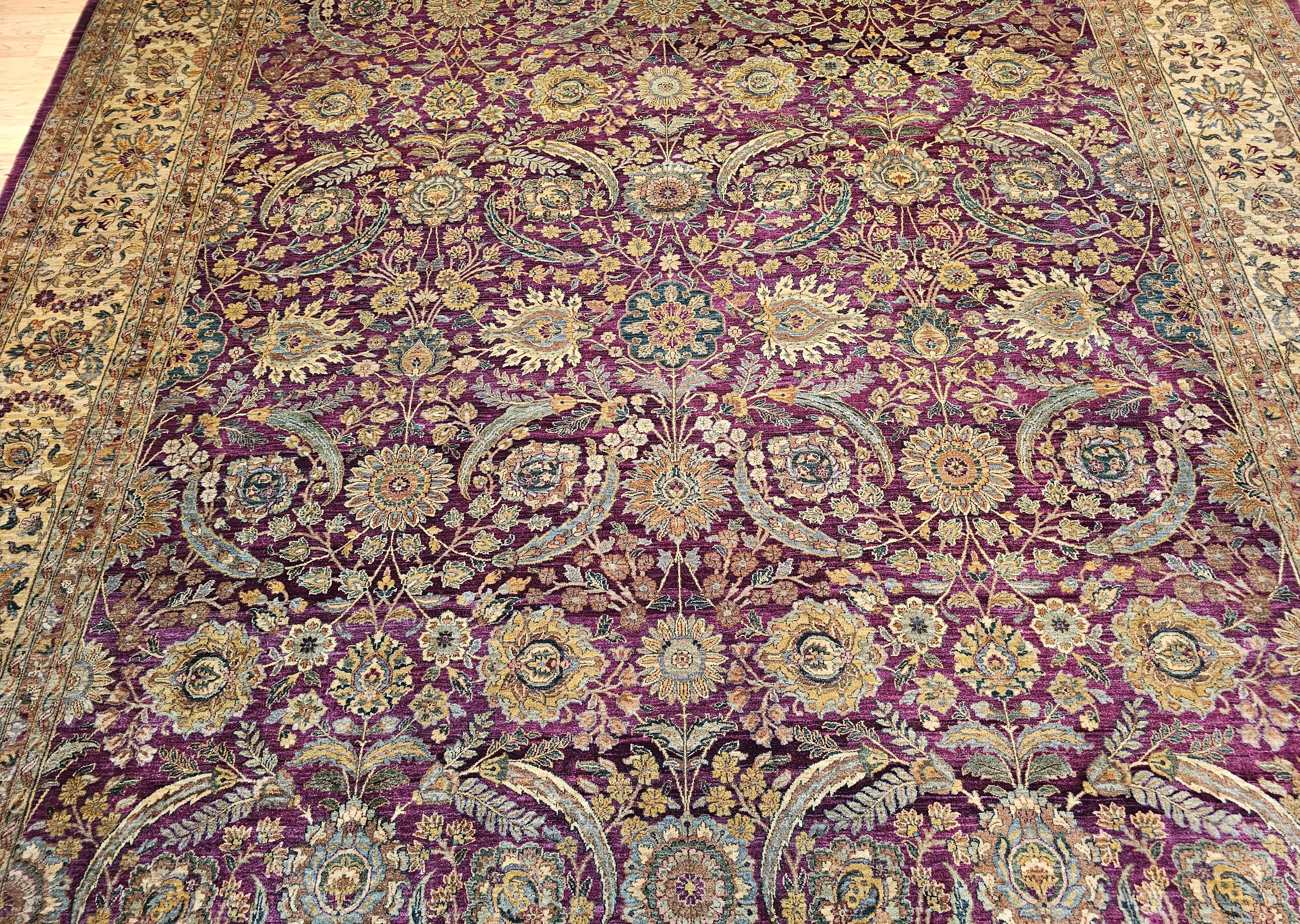 Hand-Knotted Vintage Oversize Kerman Design Rug in All Over Pattern in Royal Purple For Sale