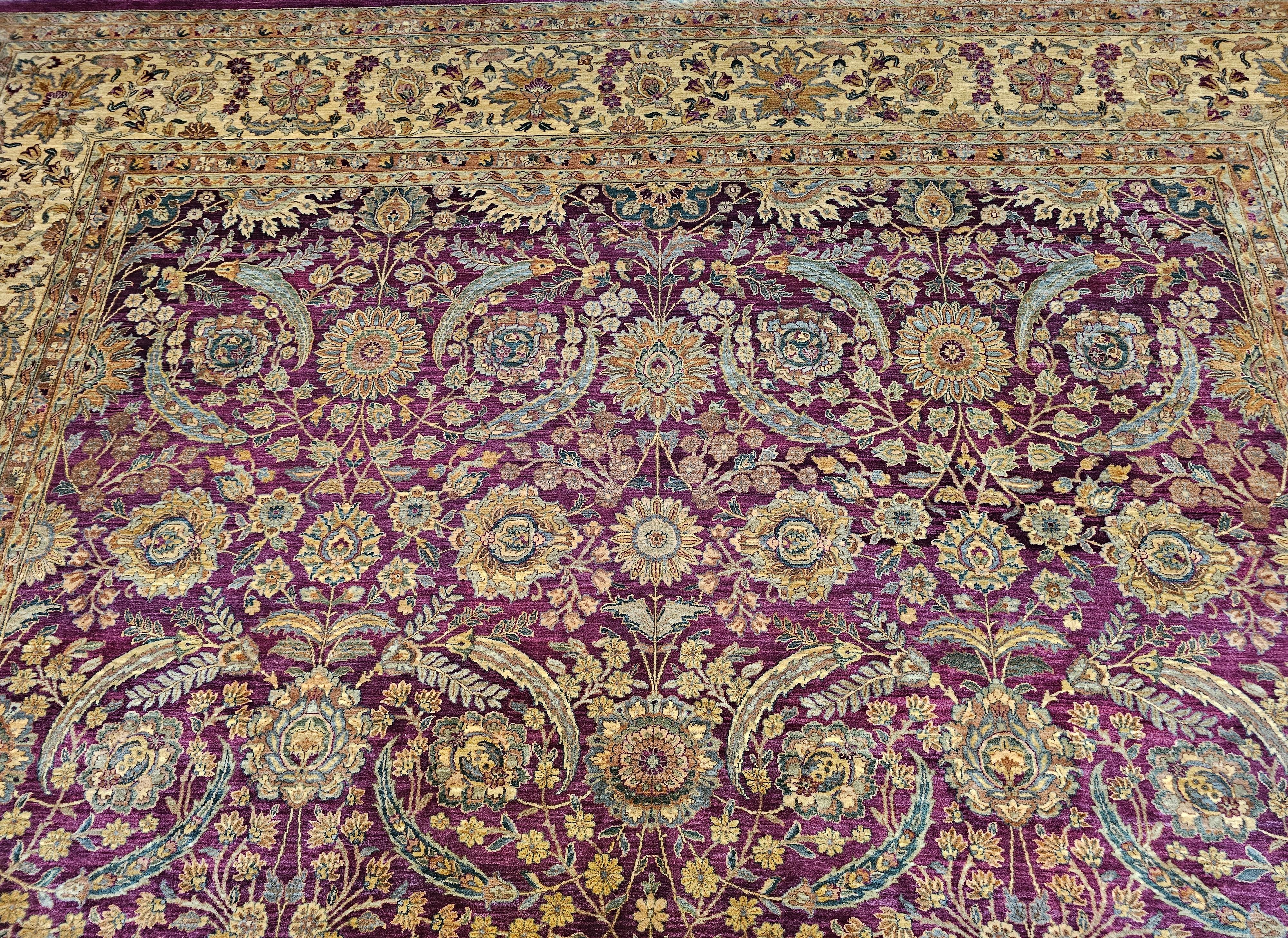 Indian Vintage Oversize Kerman Design Rug in All Over Pattern in Royal Purple For Sale