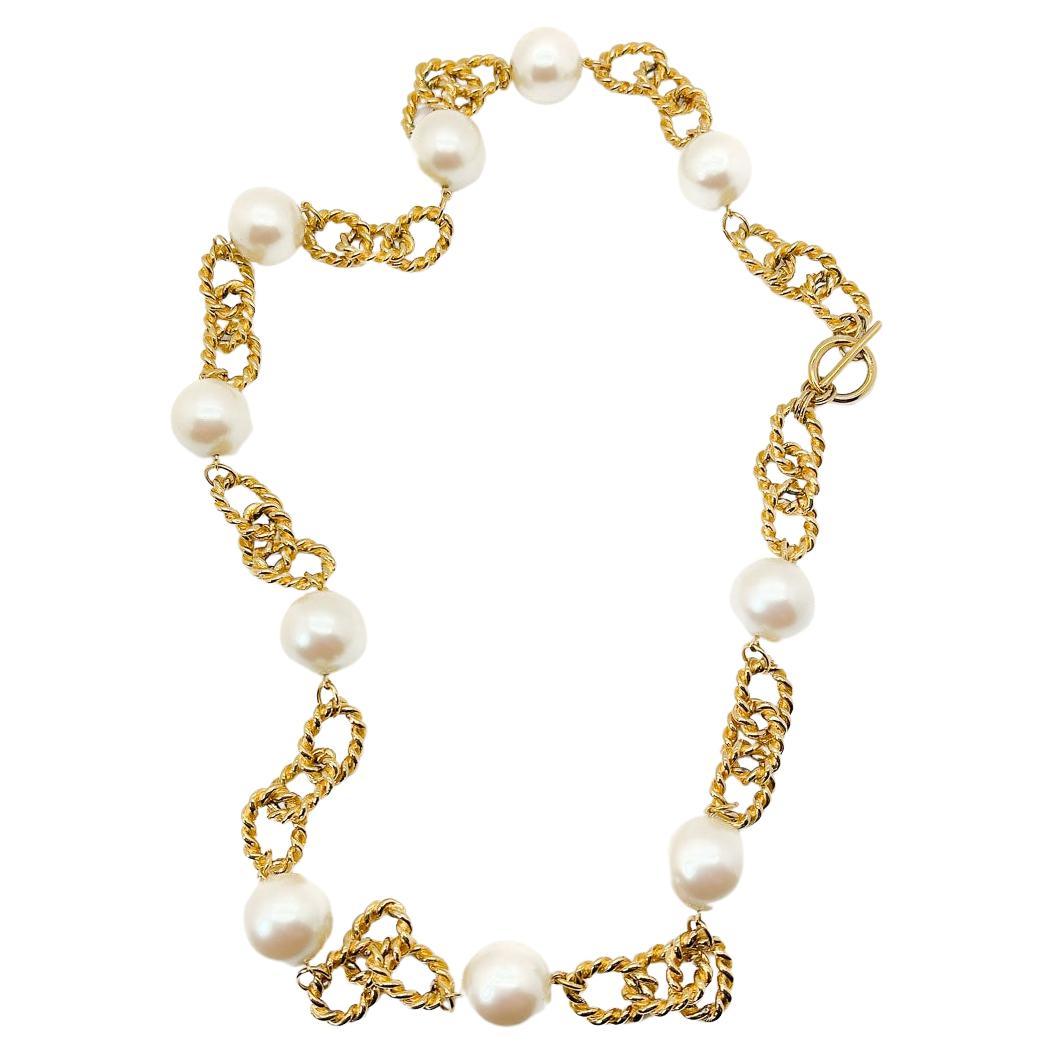 Collier vintage surdimensionné en perles et chaîne en corde épaisse 1980 en vente