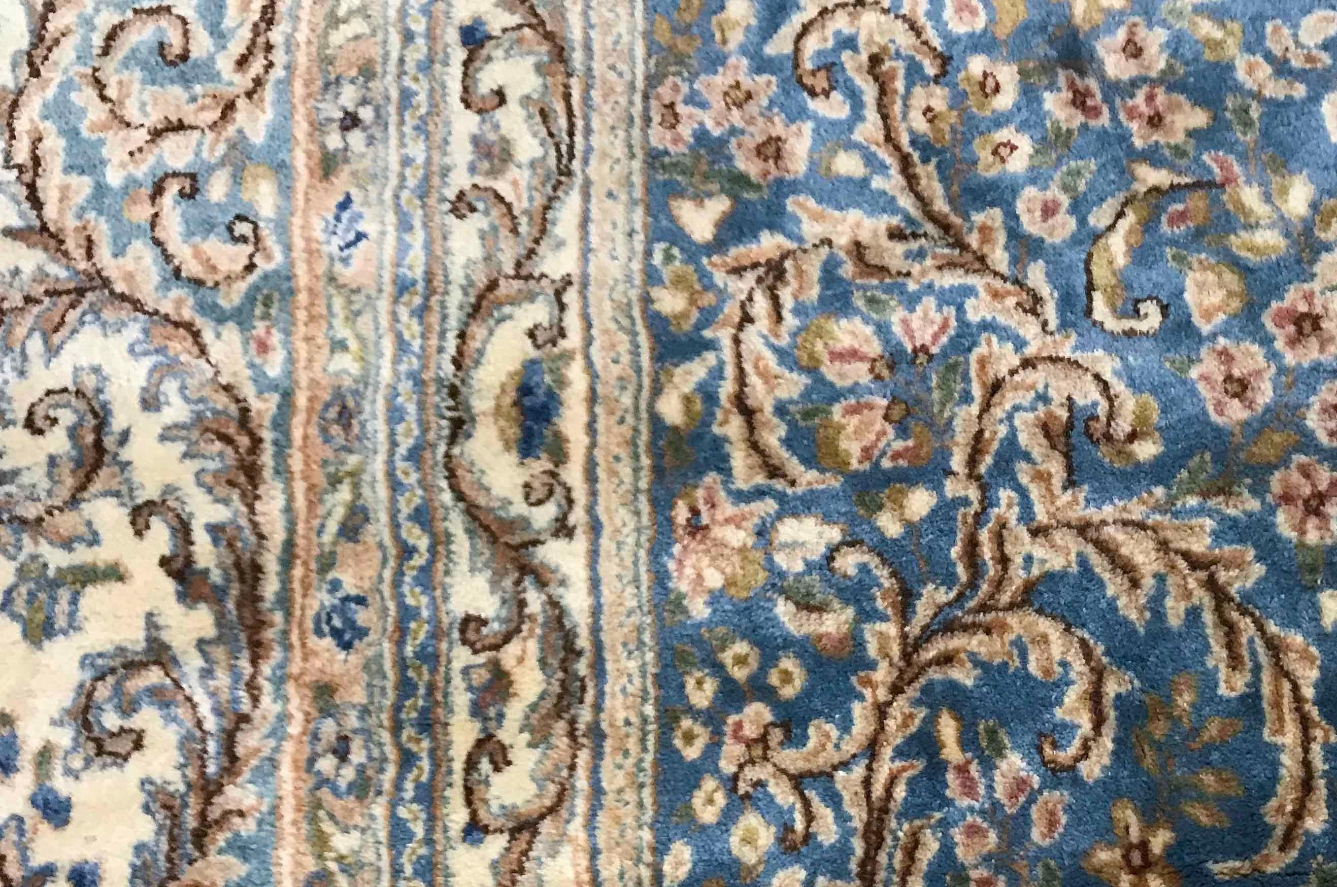 Traditional Handwoven Luxury Vintage Persian Kerman Ivory / Blue Rug, circa 1940 In Good Condition For Sale In Secaucus, NJ