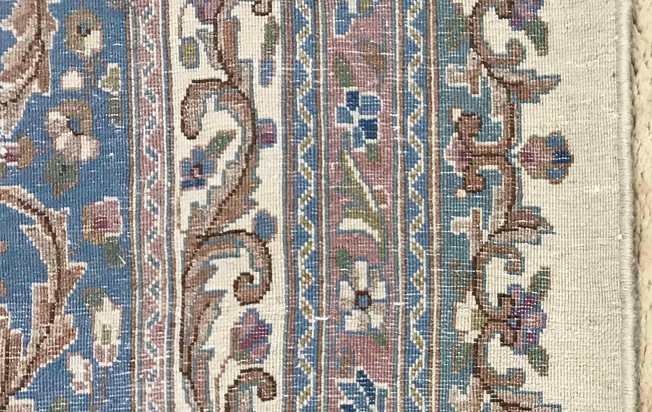20th Century Traditional Handwoven Luxury Vintage Persian Kerman Ivory / Blue Rug, circa 1940 For Sale