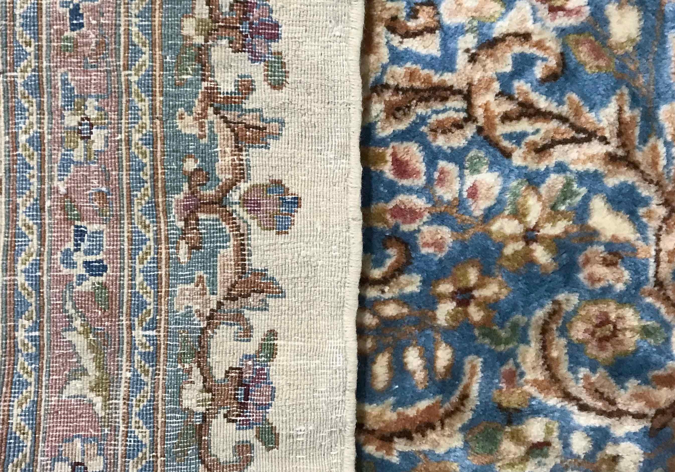 Wool Traditional Handwoven Luxury Vintage Persian Kerman Ivory / Blue Rug, circa 1940 For Sale