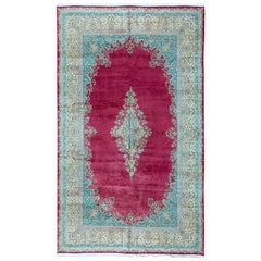 Tapis traditionnel persan de luxe Kerman rose/ivoire tissé à la main, vers 1940