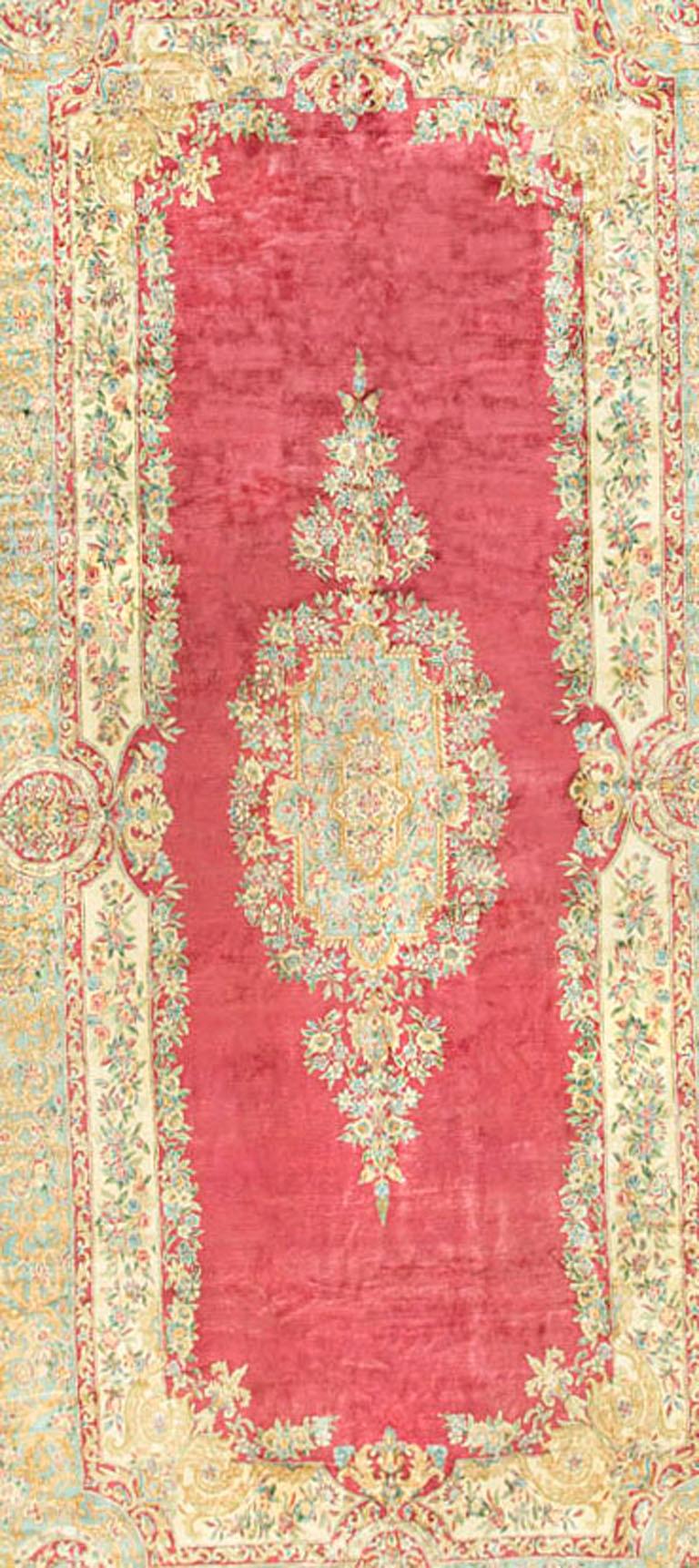 Hand-Woven Vintage Oversize Persian Kirman Rug, circa 1930 9'7 x 20'6 For Sale