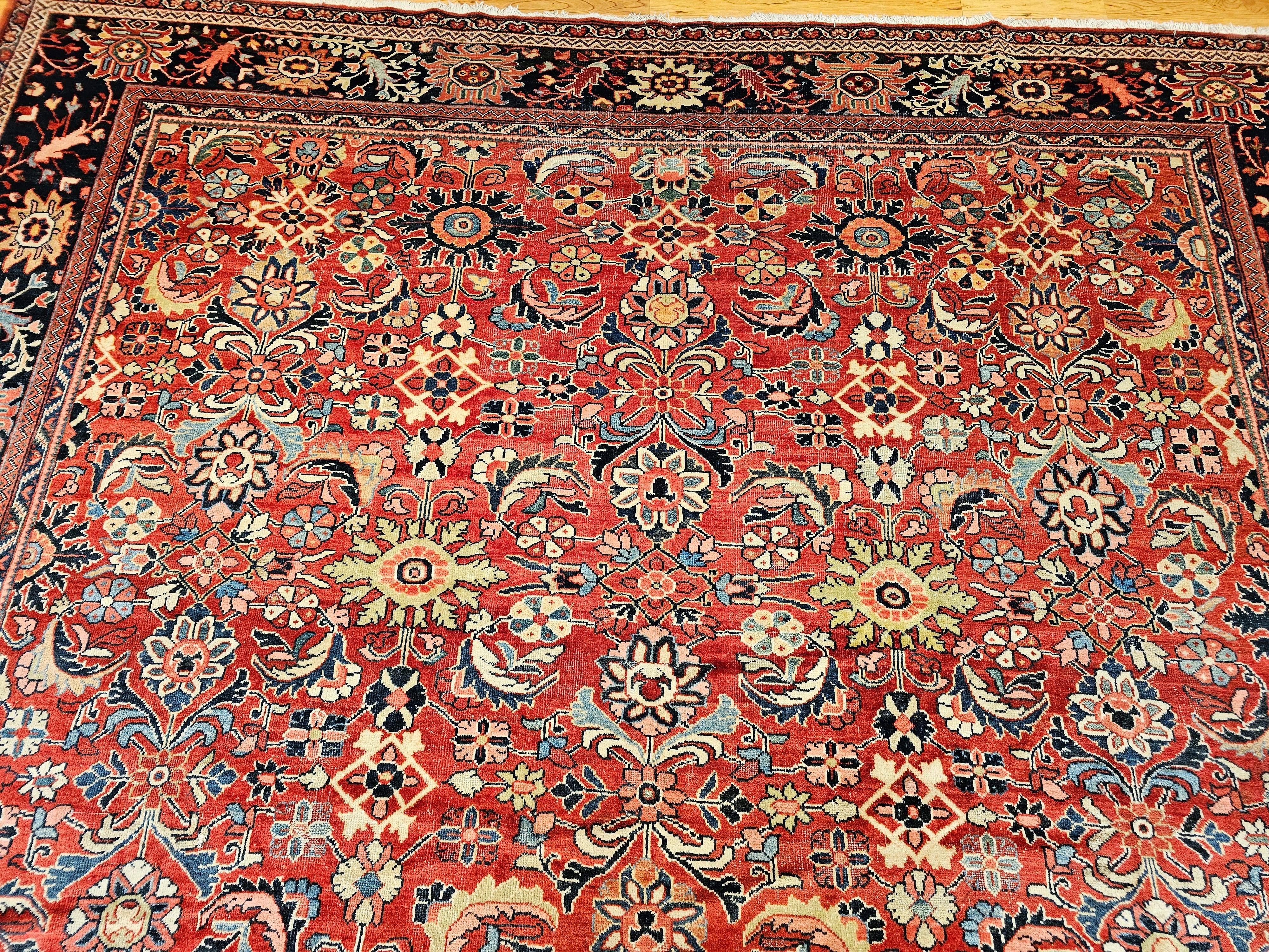 Teinture végétale Tapis persan surdimensionné Sultanabad avec motif géométrique sur toute sa surface en vente