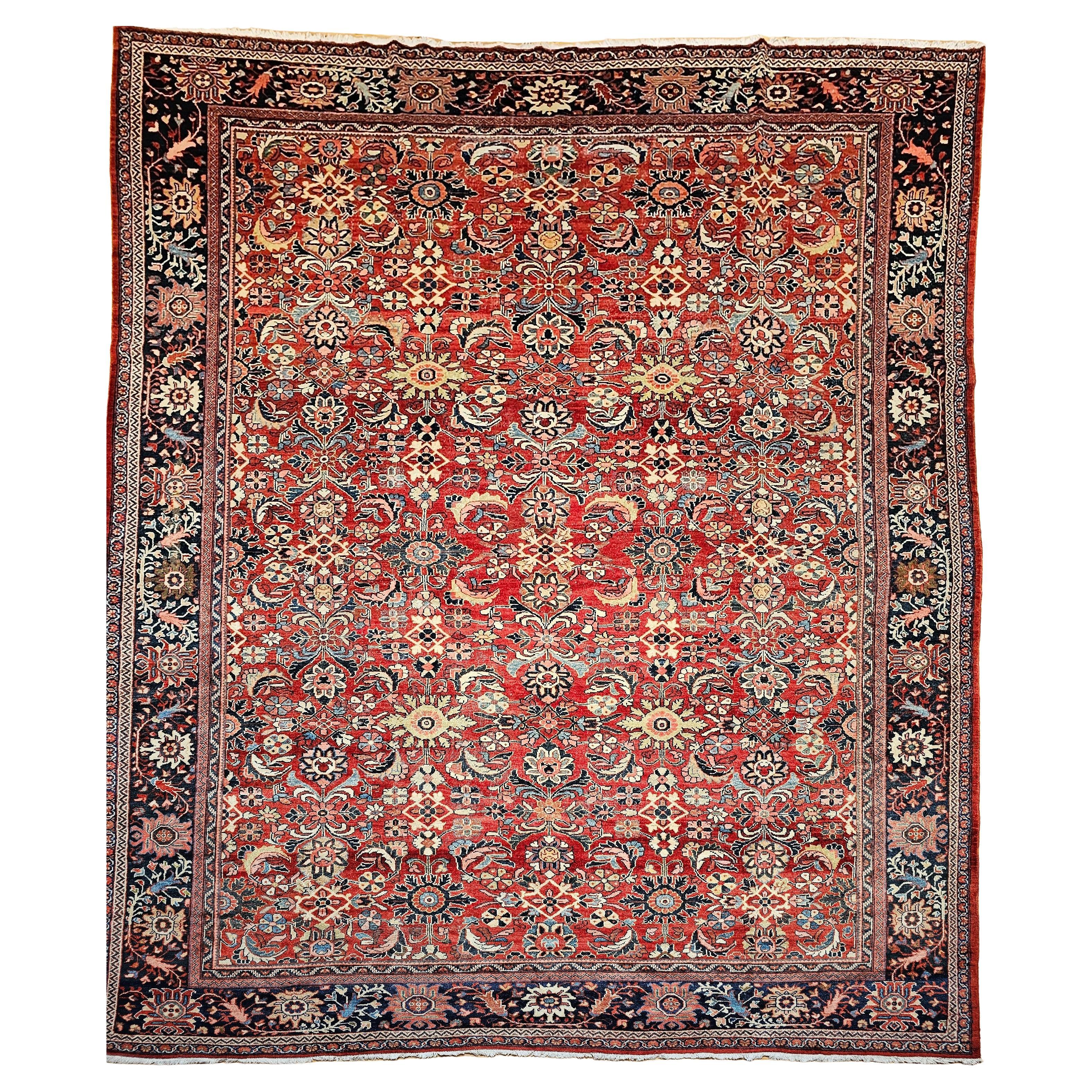 Tappeto persiano oversize vintage Mahal Sultanabad Rugs con motivo geometrico a tutto campo