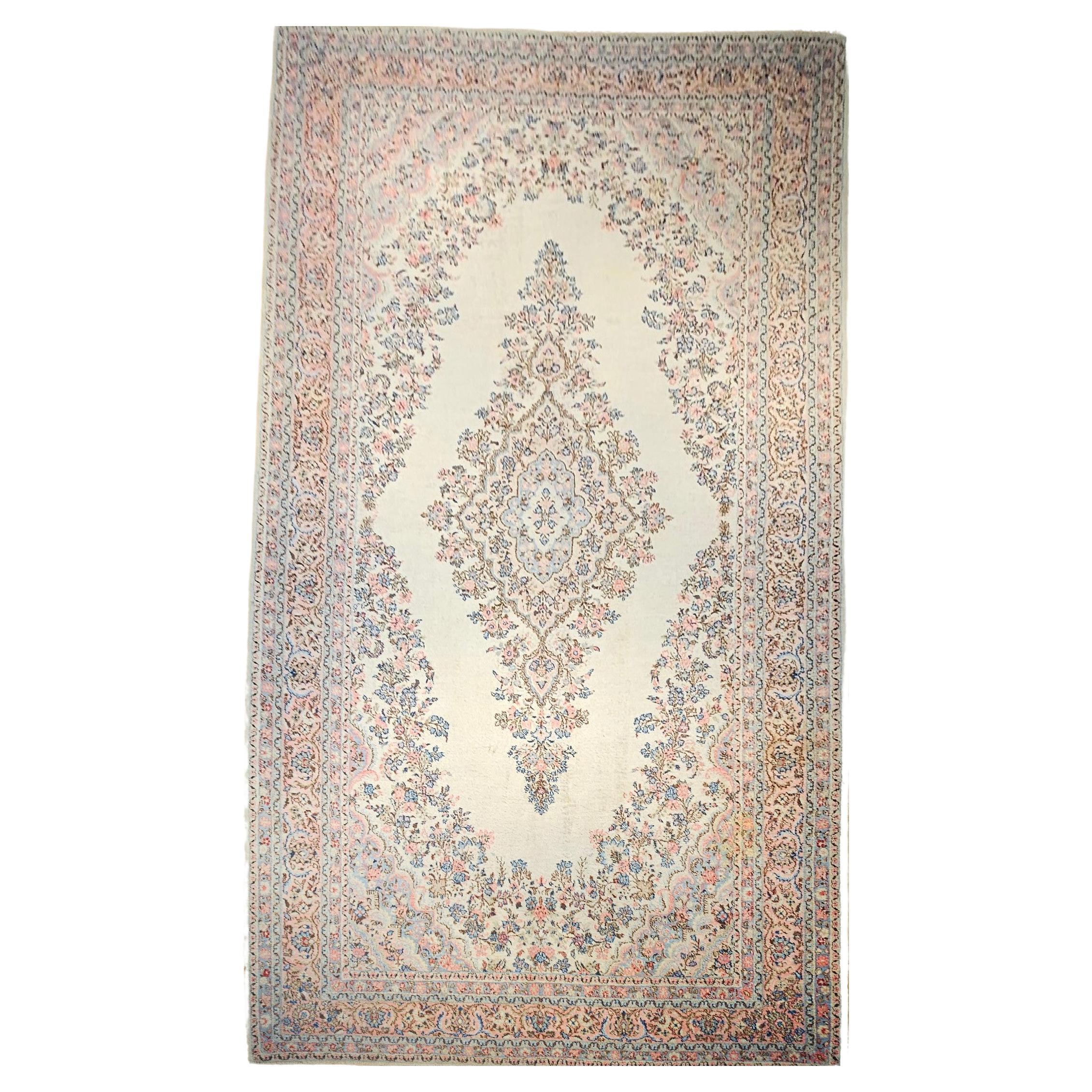 Vintage Oversize Persian Qazvin in Floral Pattern in Ivory, Baby Blue, Pink For Sale
