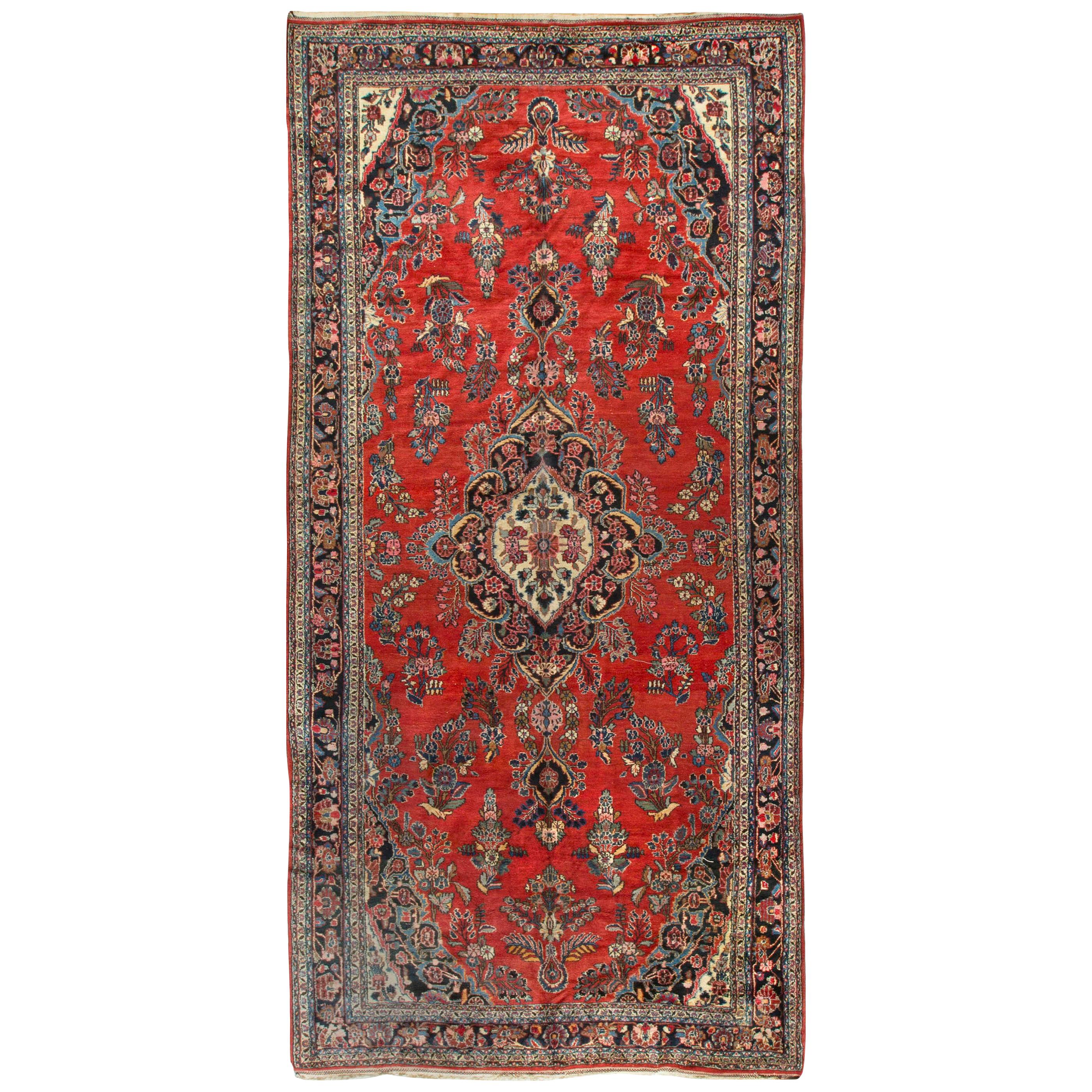 Vintage Oversize Persian Red Blue Kazvin Rug, circa 1940 9' x  19'2 For Sale