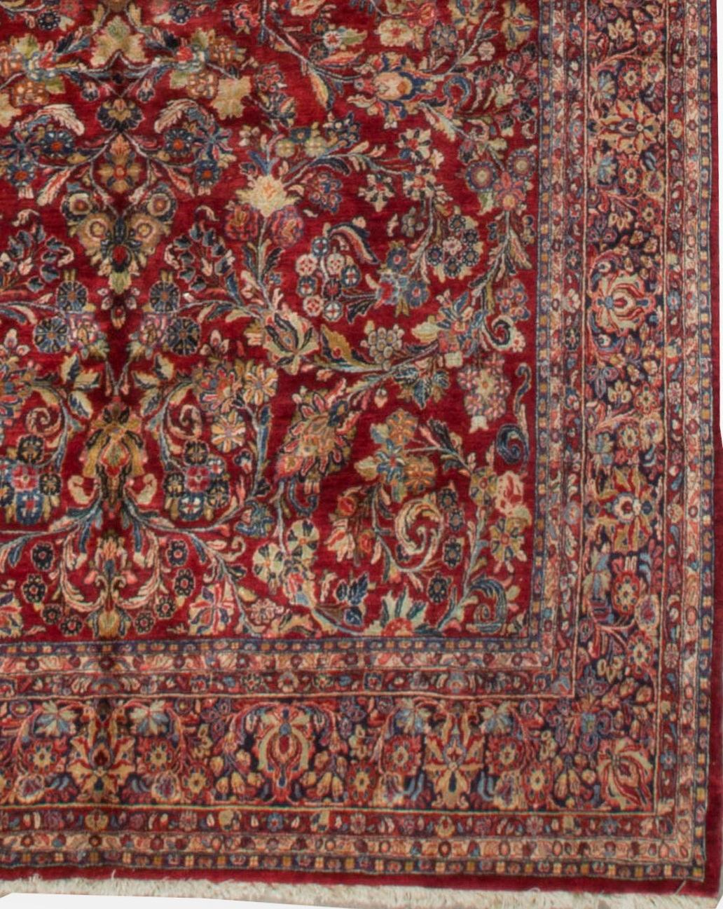 Hand-Woven Vintage Oversize Persian Sarouk Rug Carpet, circa 1930 9'11 x 21'9. For Sale