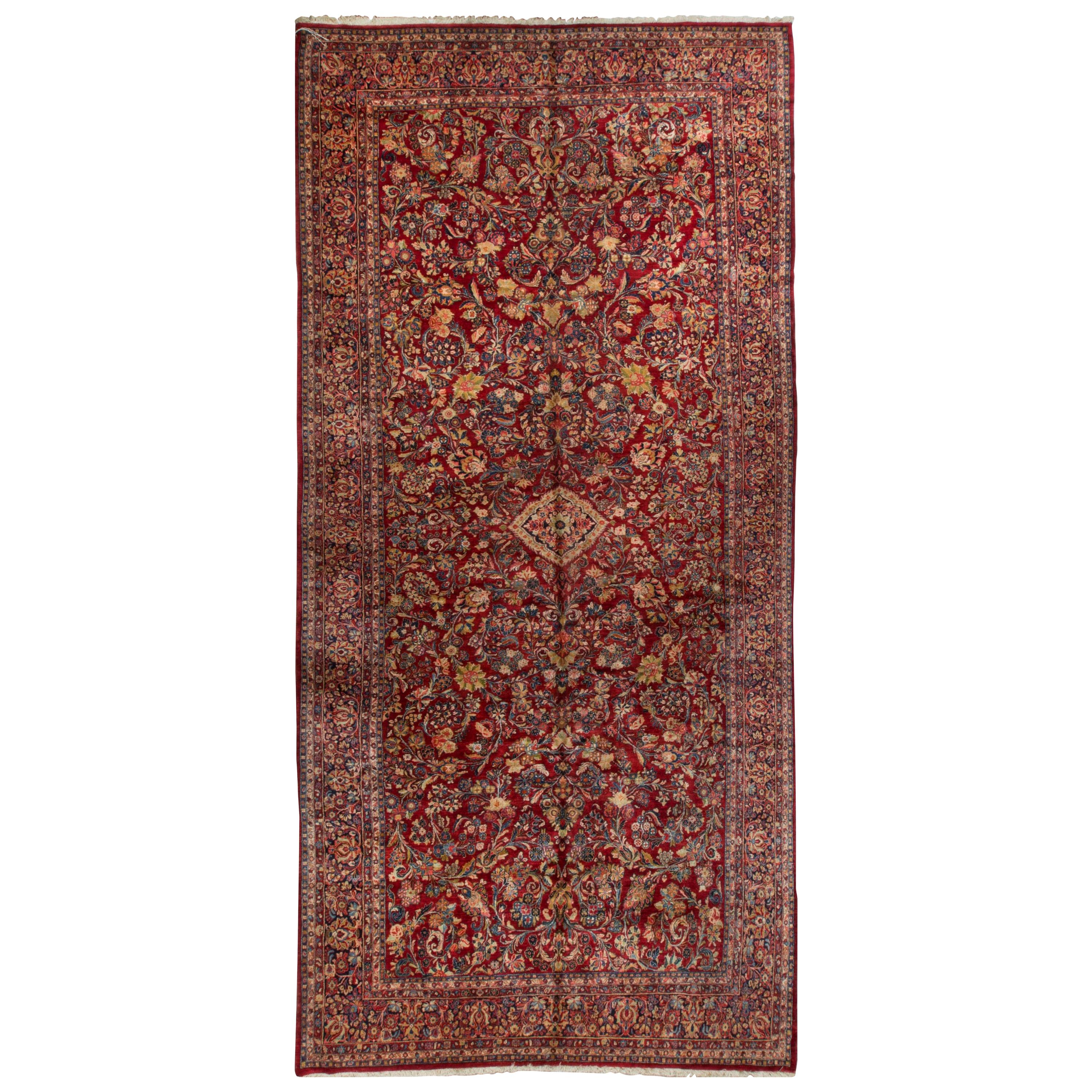 Vintage Oversize Persian Sarouk Rug Carpet, circa 1930 9'11 x 21'9. For Sale