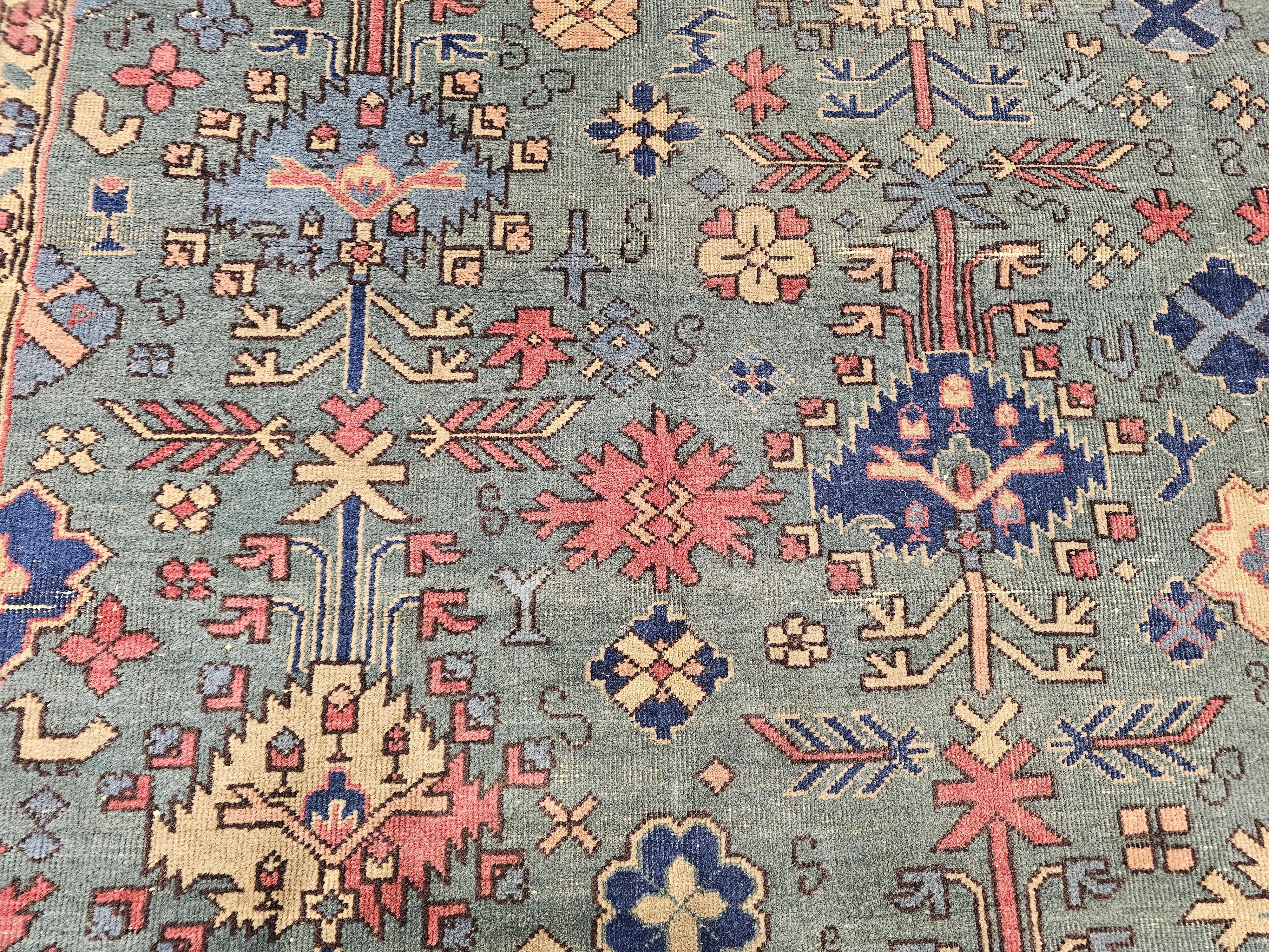 Übergroßer türkischer Vintage-Teppich in Allover-Geometrischem Muster in Teal, Blau, Grün im Angebot 3