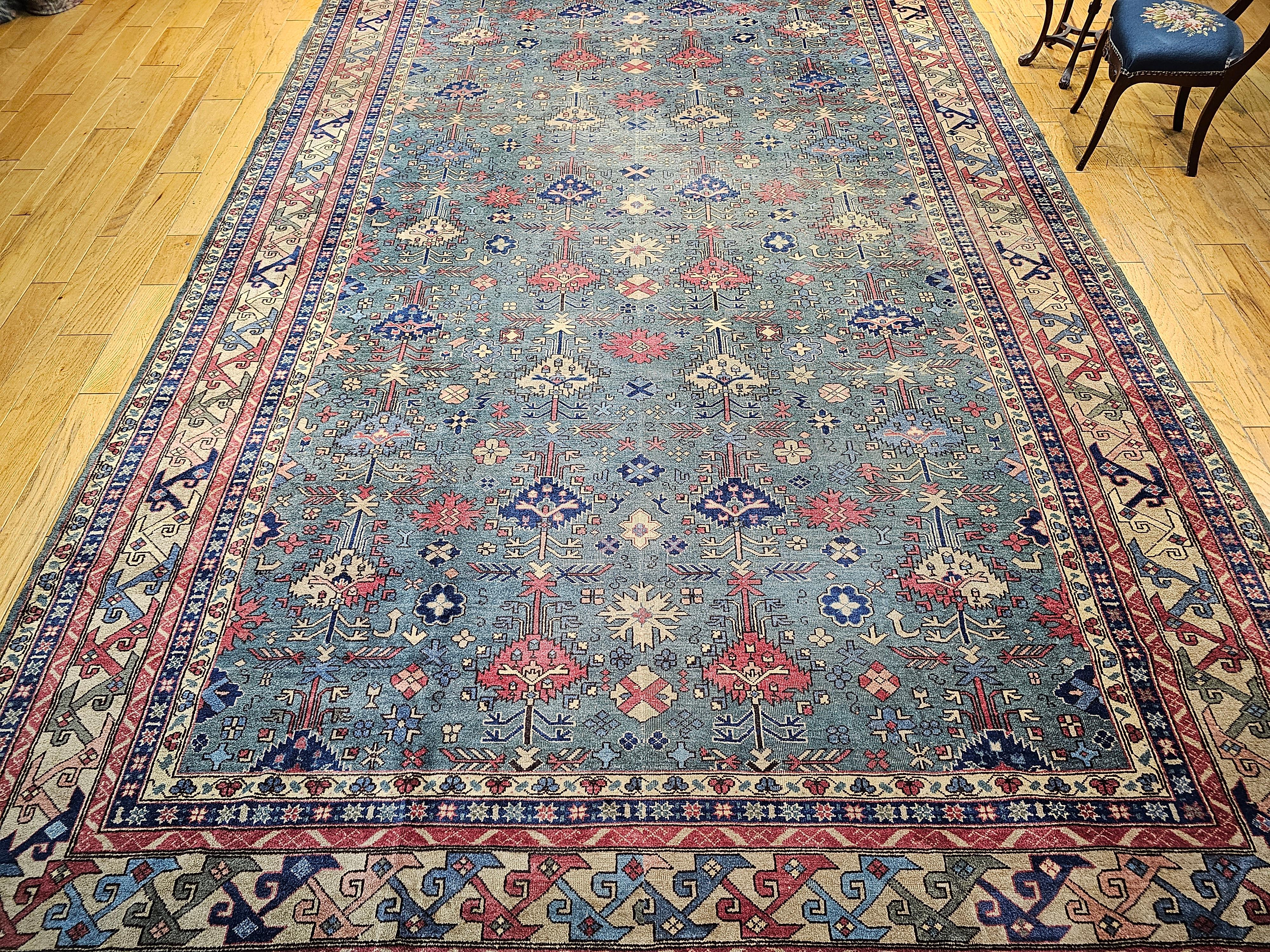 Übergroßer türkischer Vintage-Teppich in Allover-Geometrischem Muster in Teal, Blau, Grün im Angebot 5