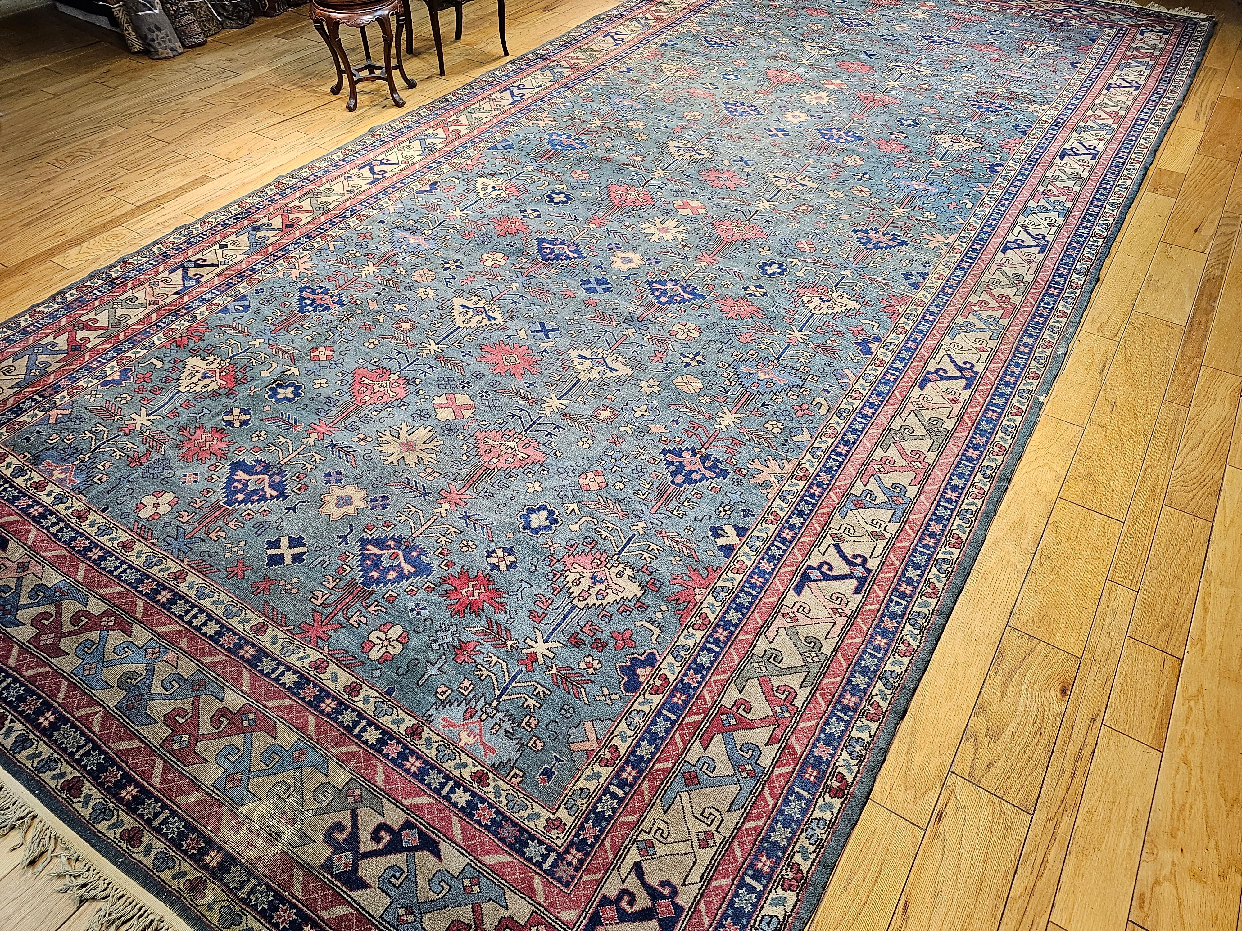 Übergroßer türkischer Vintage-Teppich in Allover-Geometrischem Muster in Teal, Blau, Grün im Angebot 10