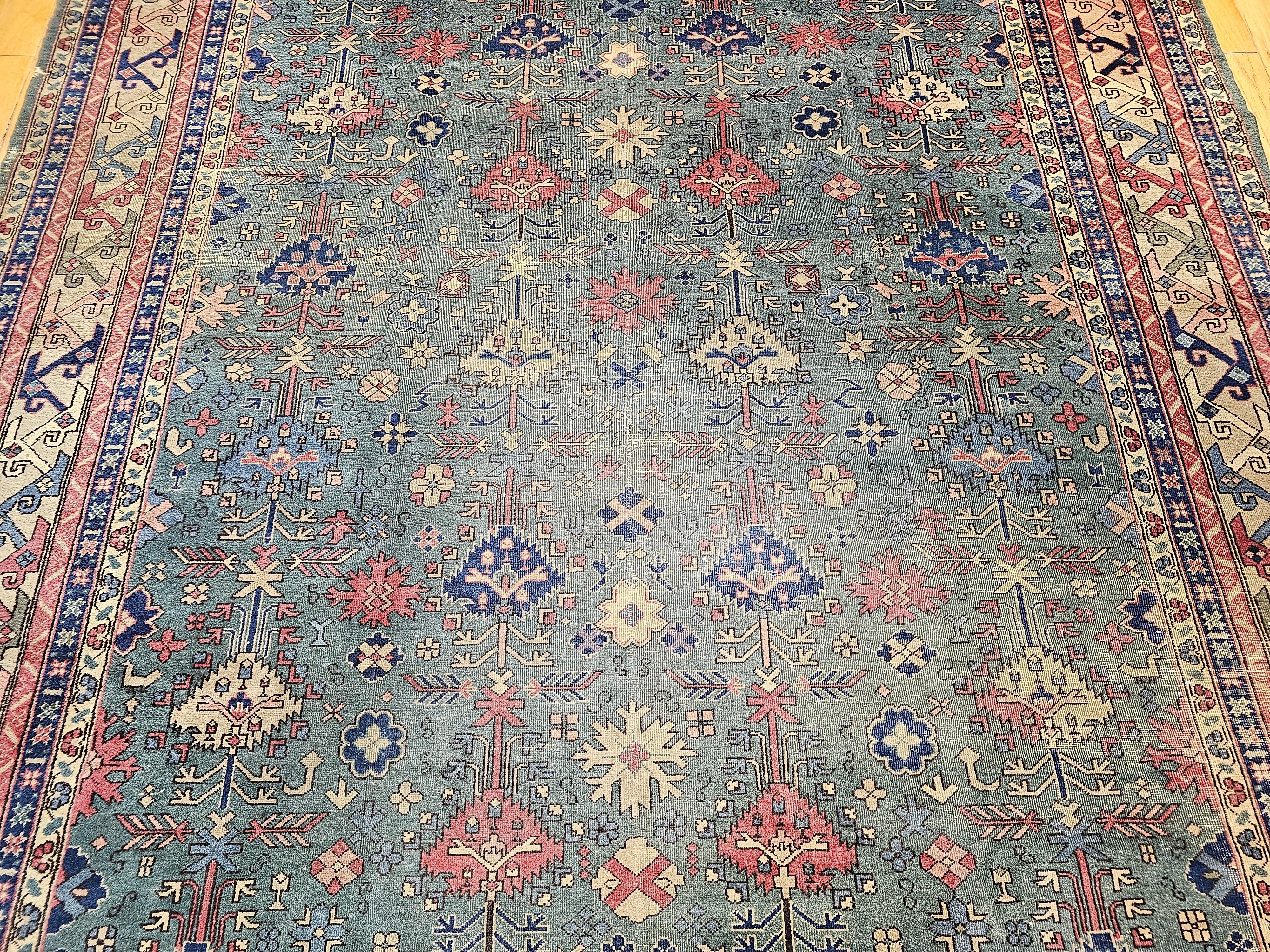 Übergroßer türkischer Vintage-Teppich in Allover-Geometrischem Muster in Teal, Blau, Grün im Zustand „Gut“ im Angebot in Barrington, IL
