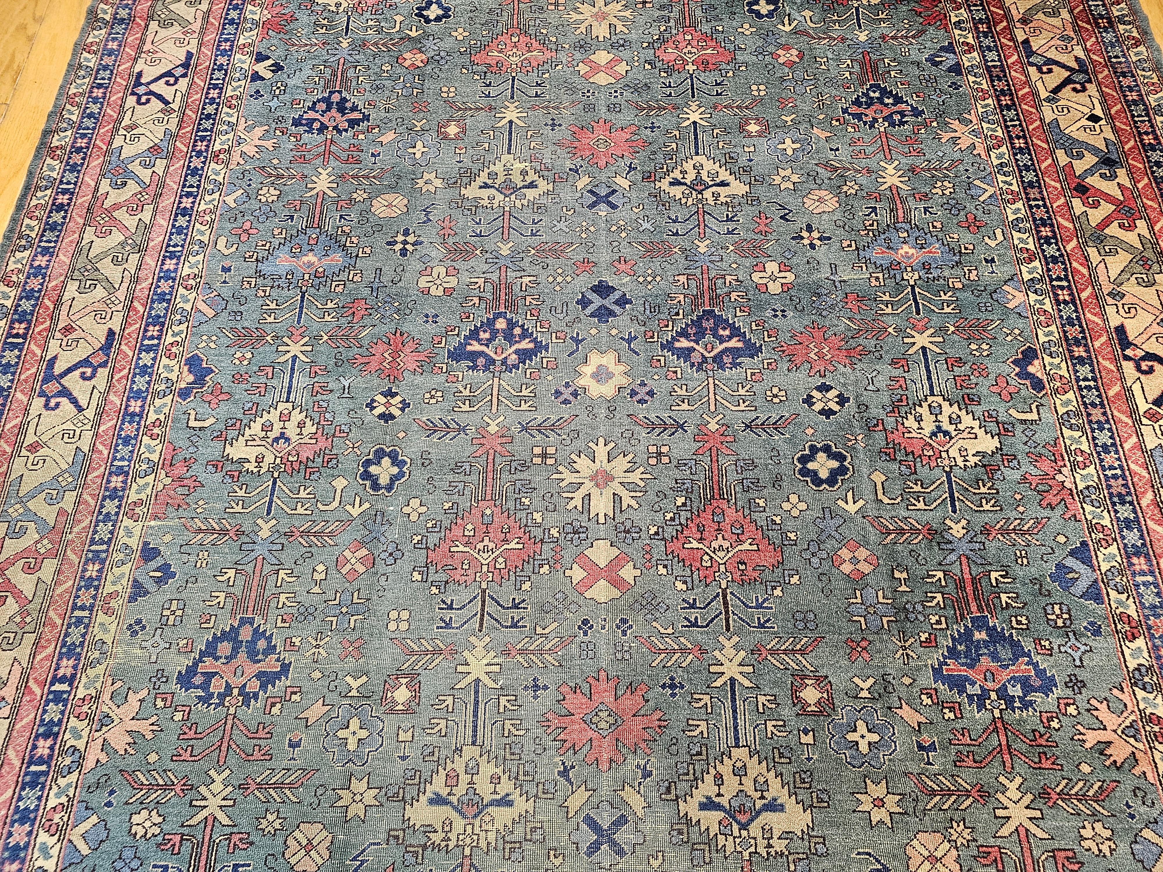 Übergroßer türkischer Vintage-Teppich in Allover-Geometrischem Muster in Teal, Blau, Grün (20. Jahrhundert) im Angebot