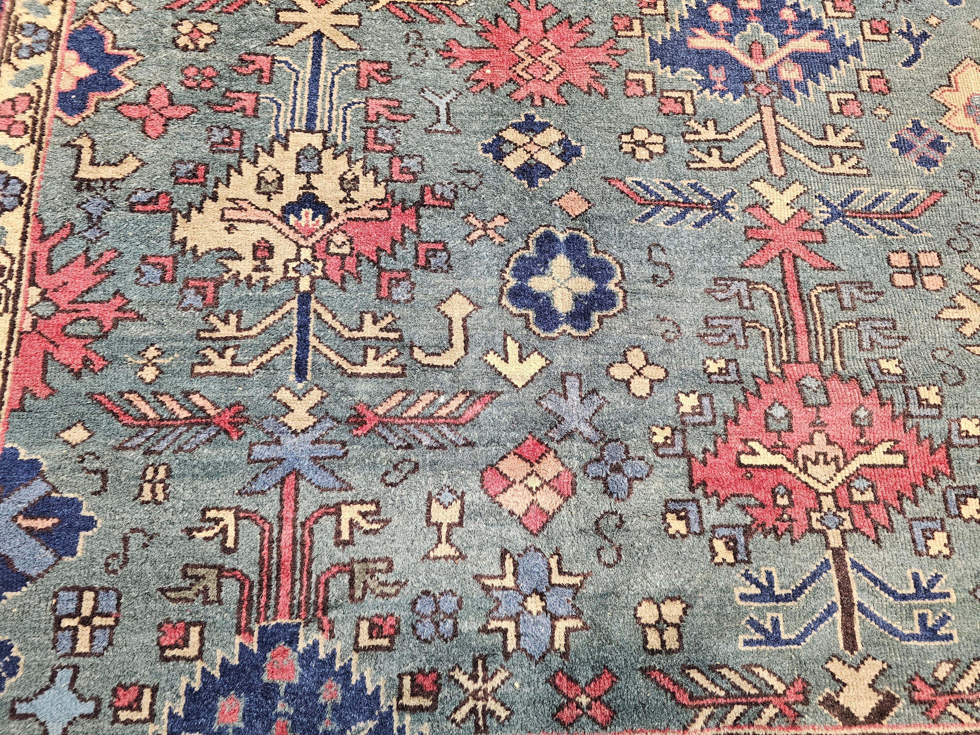 Übergroßer türkischer Vintage-Teppich in Allover-Geometrischem Muster in Teal, Blau, Grün im Angebot 1