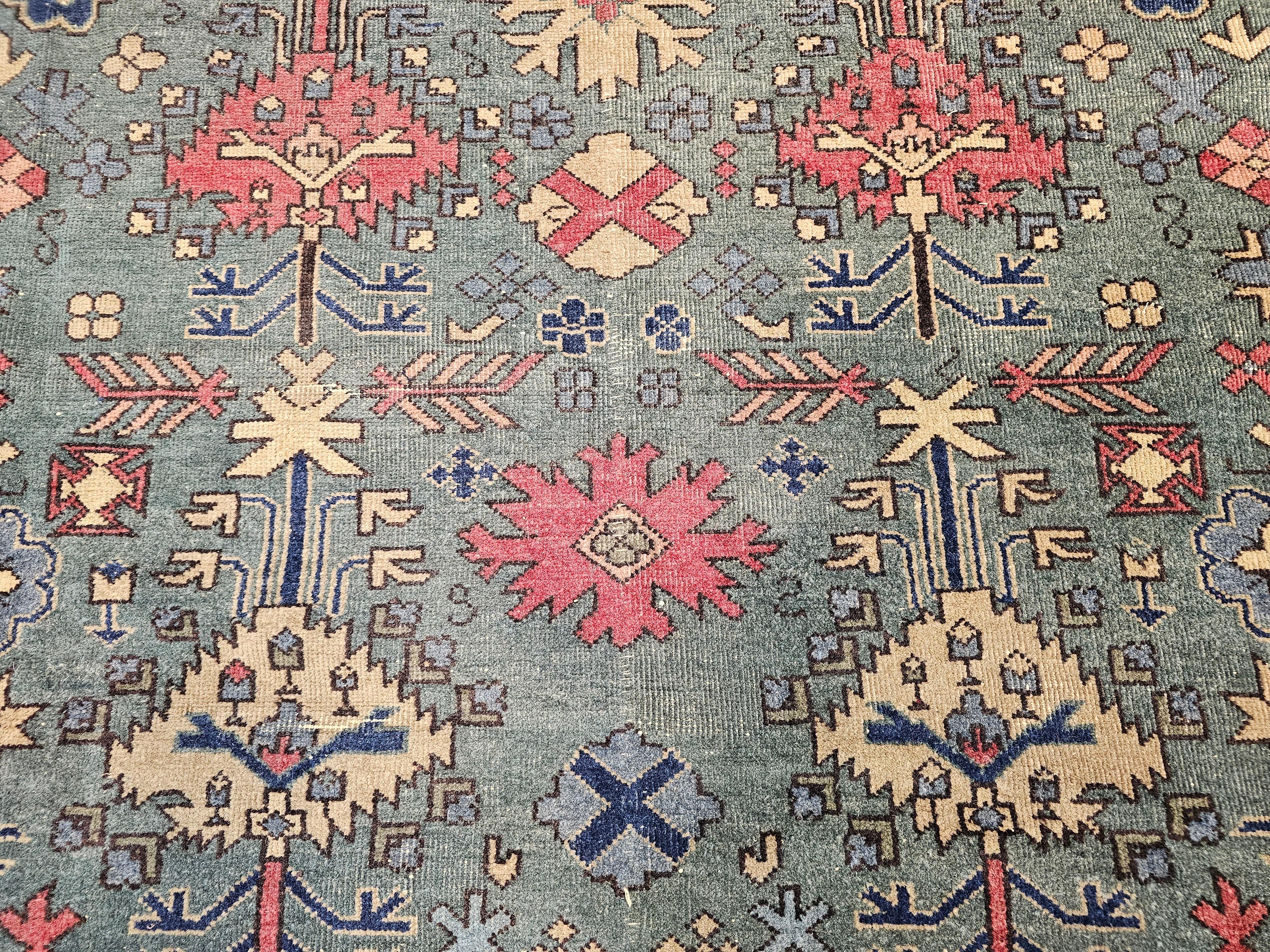 Übergroßer türkischer Vintage-Teppich in Allover-Geometrischem Muster in Teal, Blau, Grün im Angebot 2