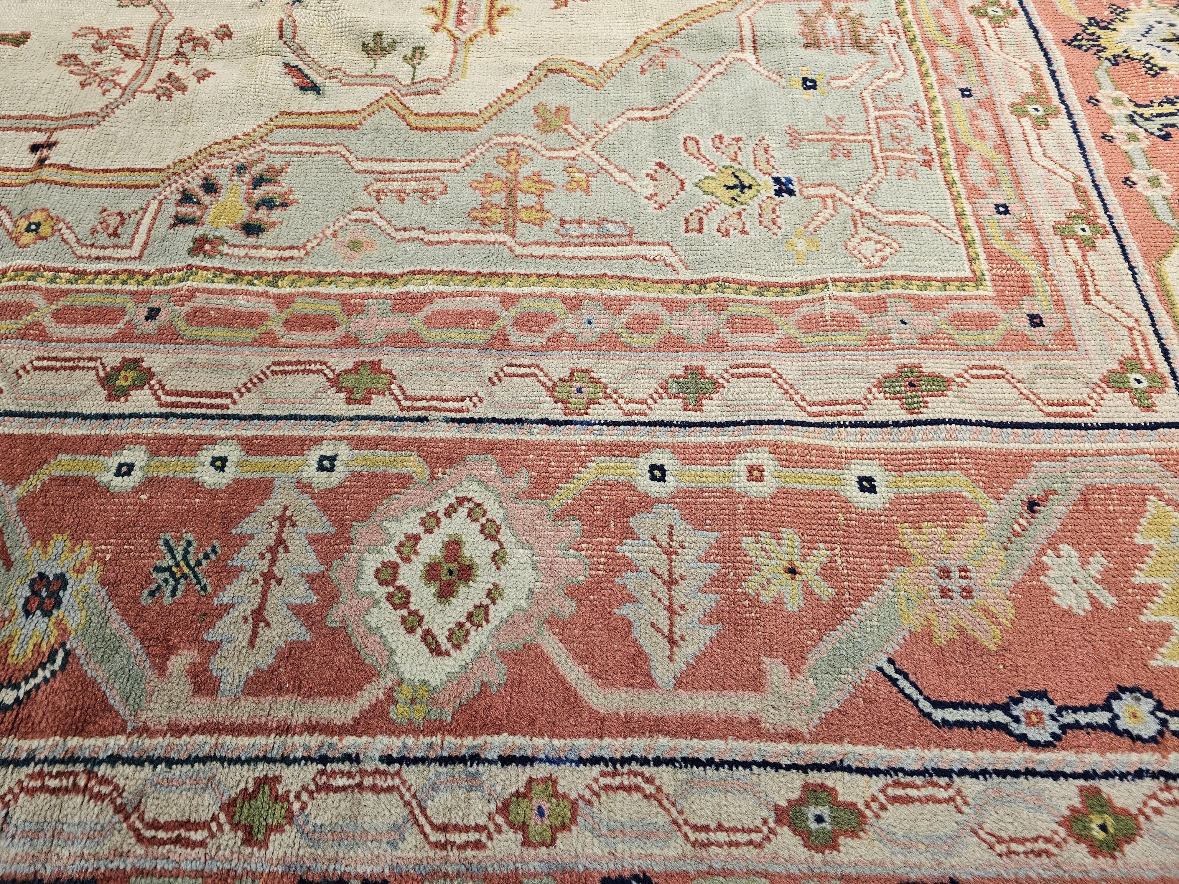 Vintage Oversize Turkish Oushak in Ivory, Pale Green, Terracotta, Pink, Yellow For Sale 3