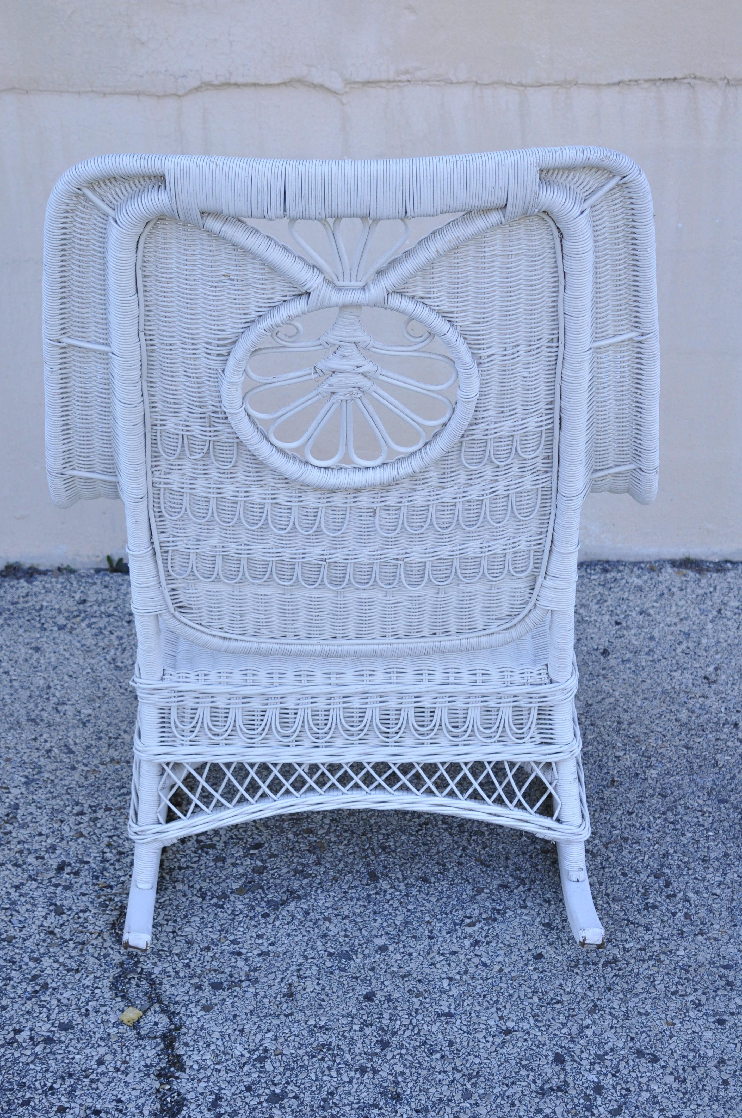 Vintage Oversize White Victorian Style Wicker Rattan Rocking Chair Lounge Chair 5