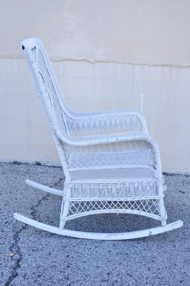 Vintage Oversize White Victorian Style Wicker Rattan Rocking Chair ...