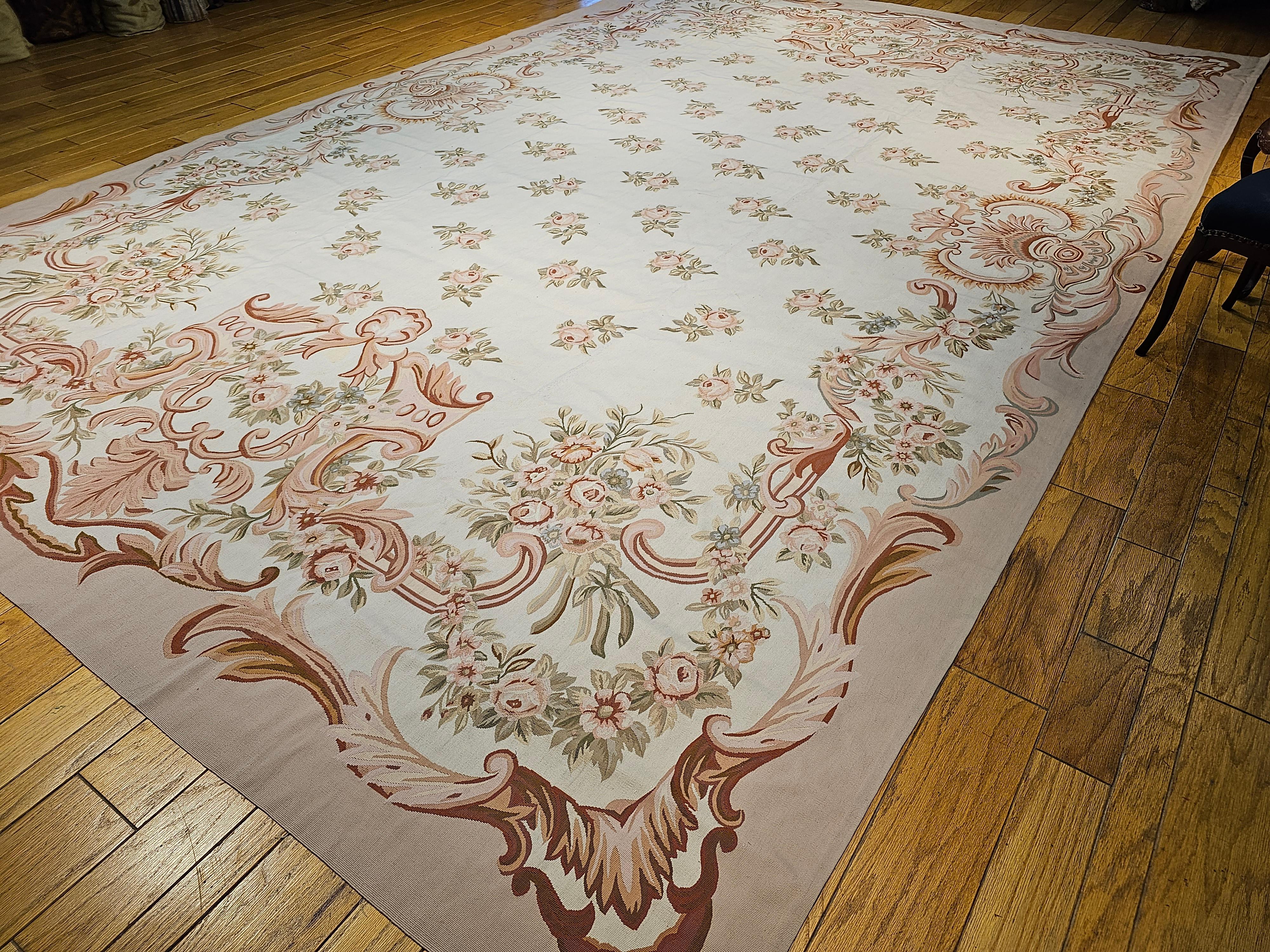 Vintage Oversized Hand Woven Aubusson Rug For Sale 5