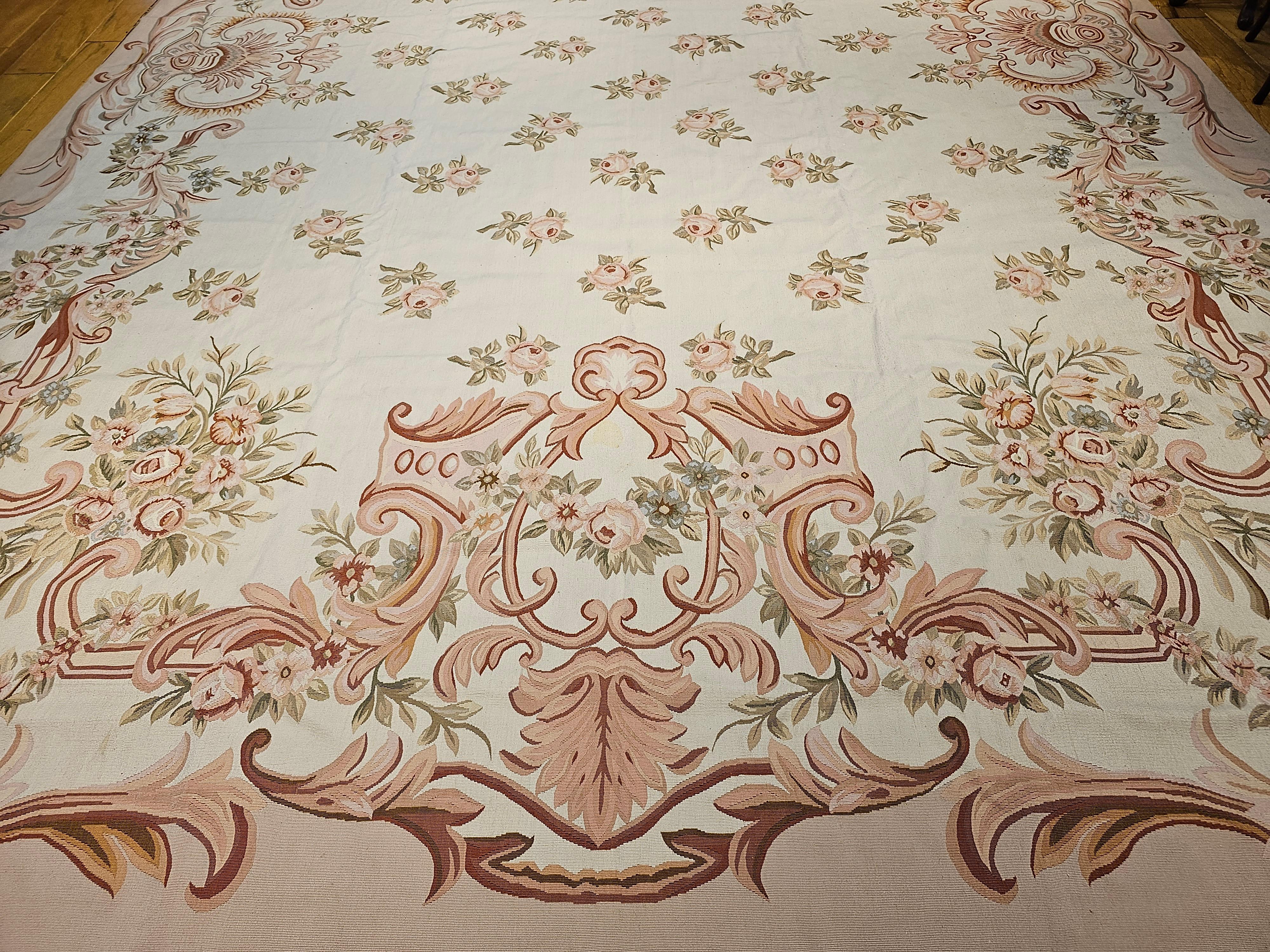 Hand-Woven Vintage Oversized Hand Woven Aubusson Rug For Sale