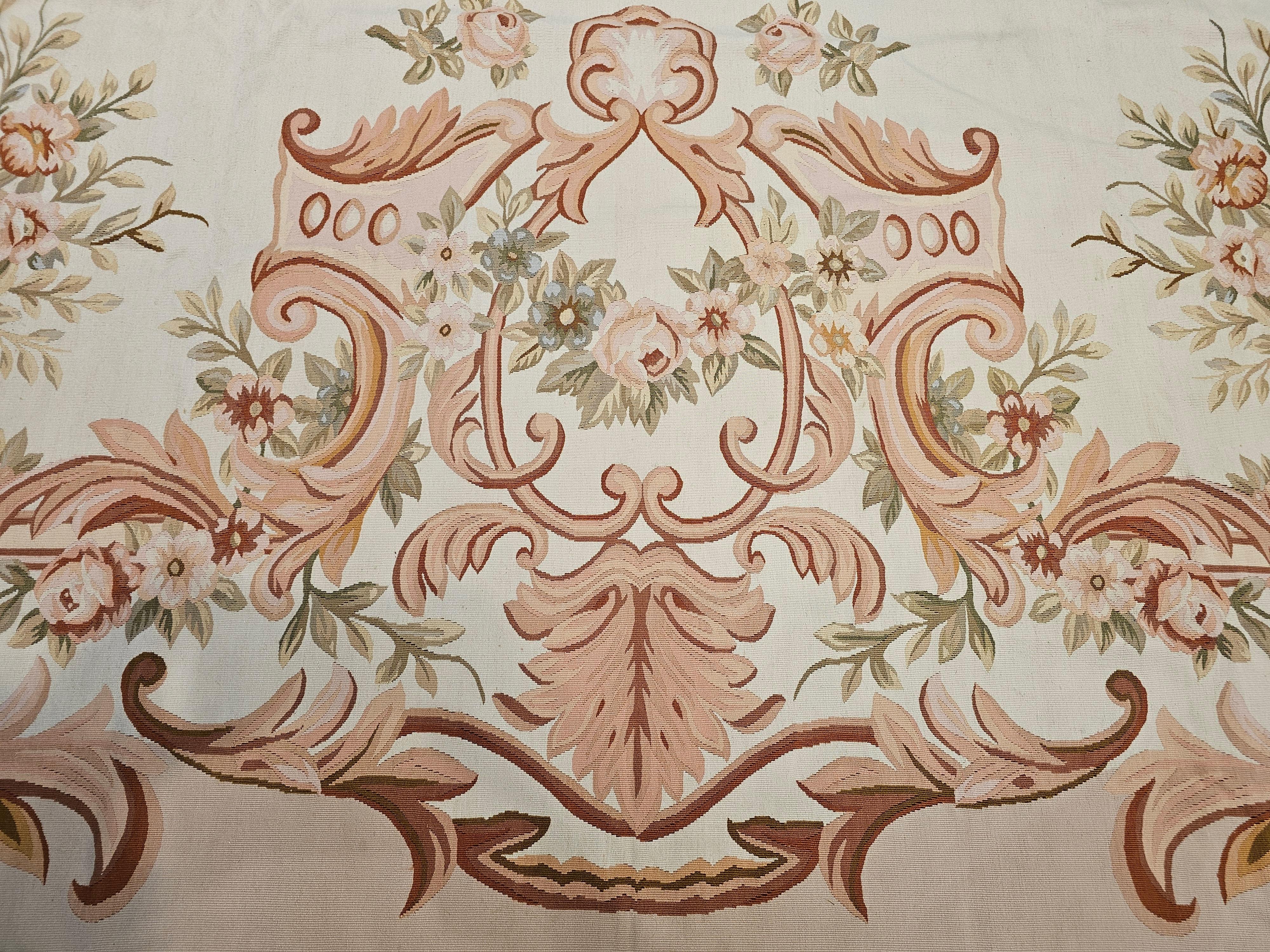 Cotton Vintage Oversized Hand Woven Aubusson Rug For Sale