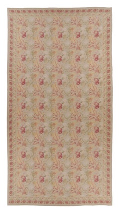 Vintage Oversized Aubusson Rug in Golden-Beige with Pink Florals - Rug & Kilim